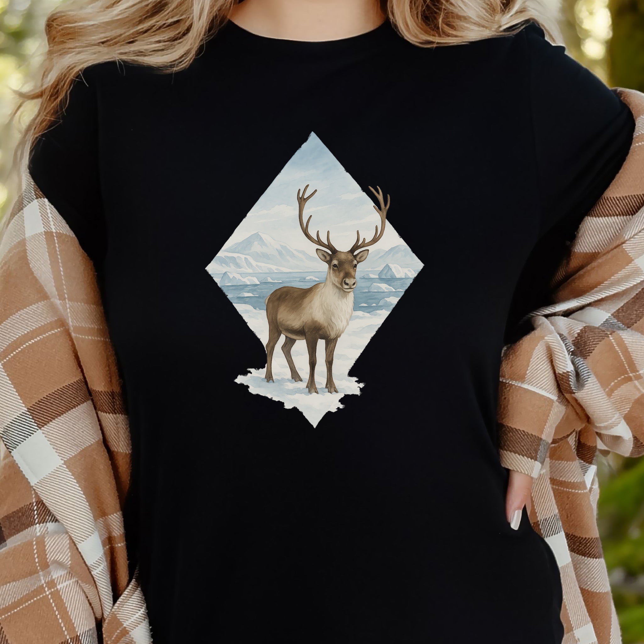 Arctic Reindeer Diamond T-Shirt – Retro Winter Nature Gift Tee