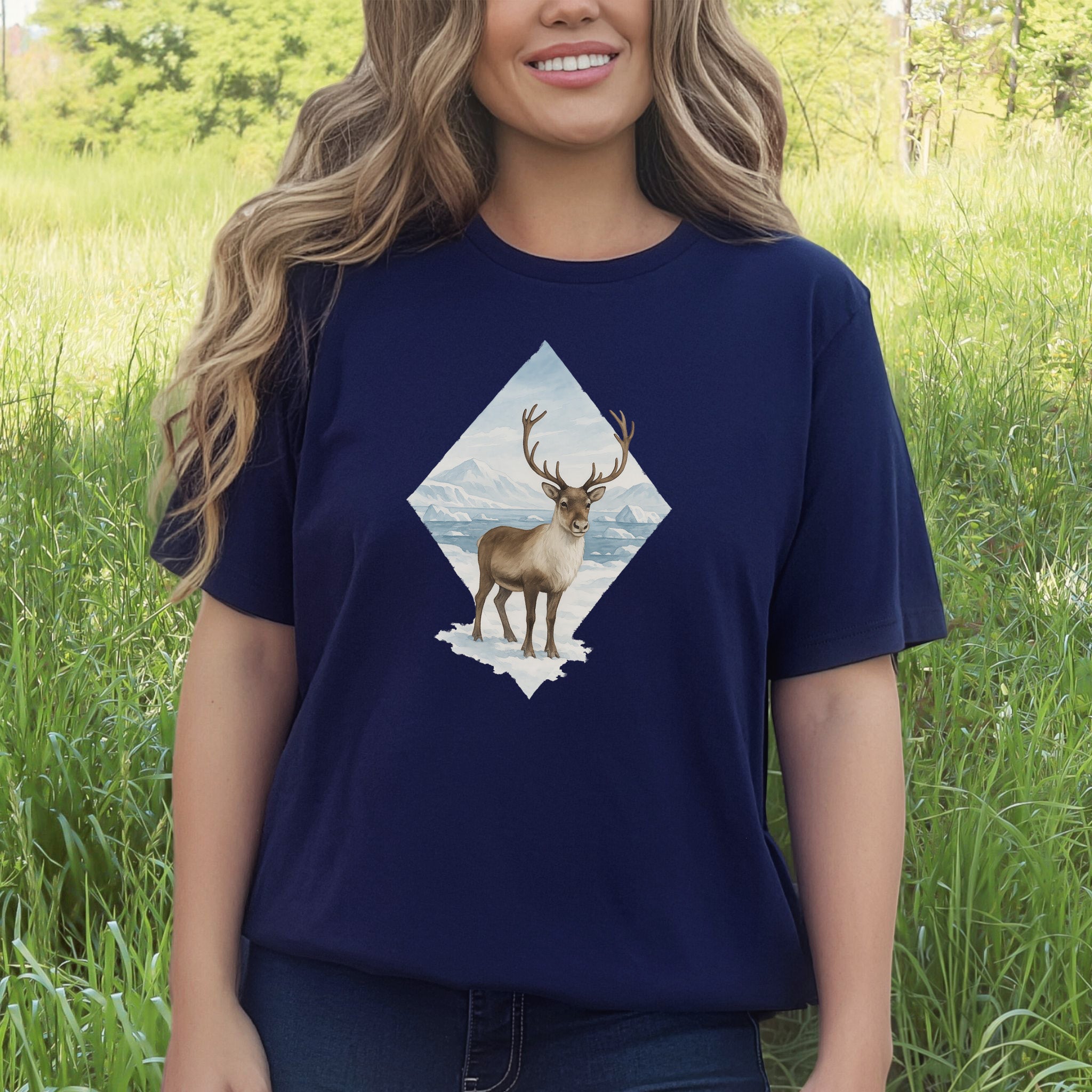 Arctic Reindeer Diamond T-Shirt – Retro Winter Nature Gift Tee