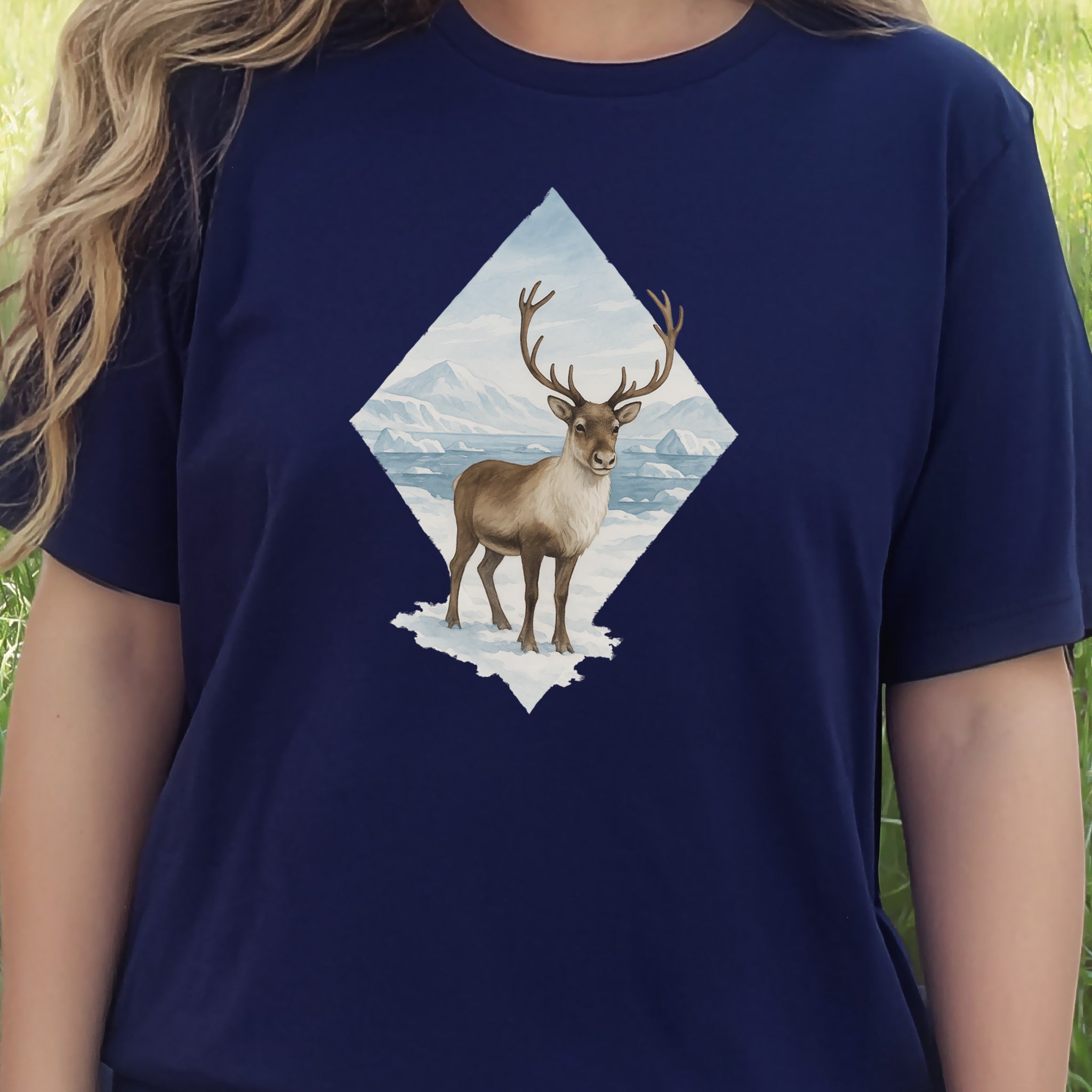 Arctic Reindeer Diamond T-Shirt – Retro Winter Nature Gift Tee