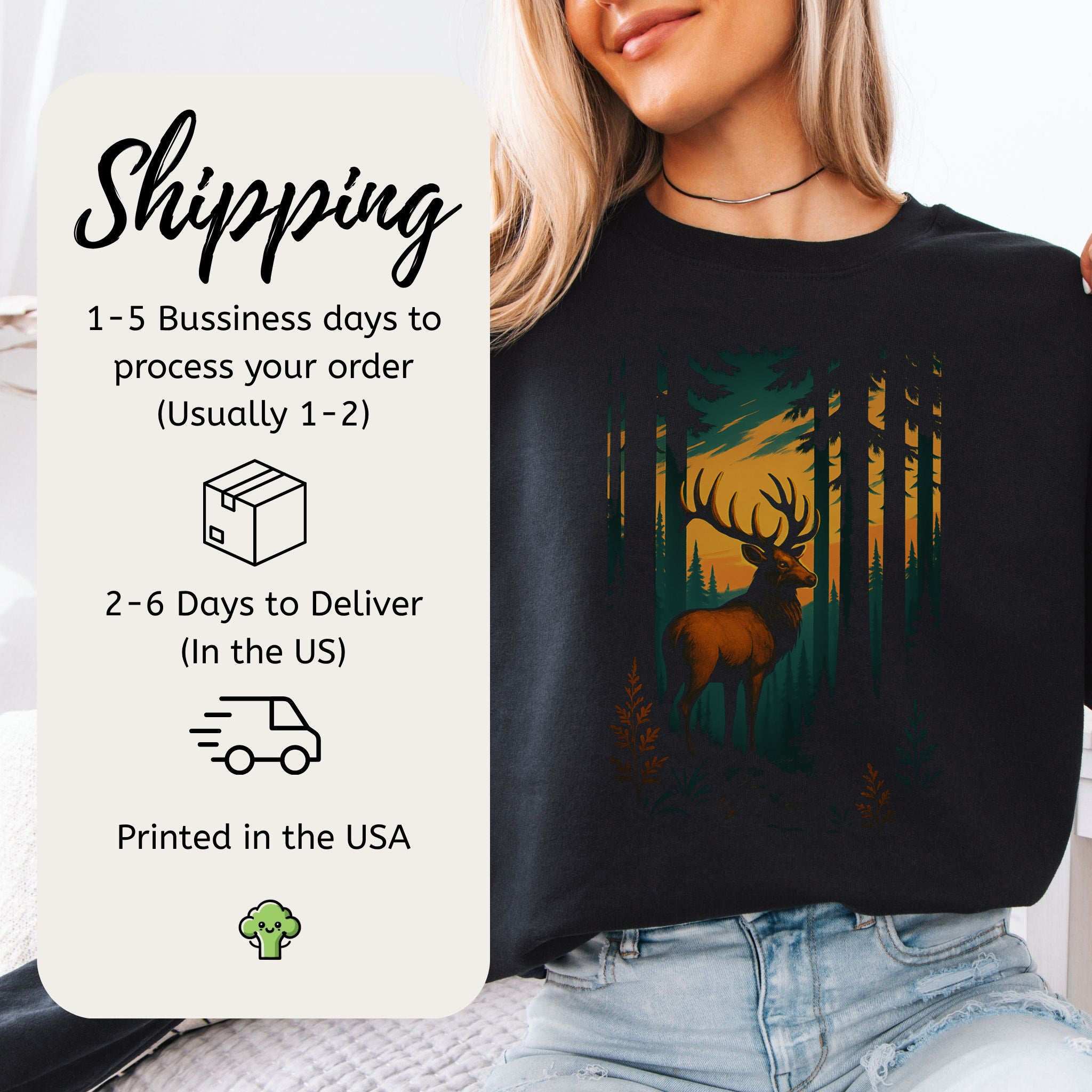 Reindeer in Forest Sweatshirt – Spirit Animal of Guidance and Stillness