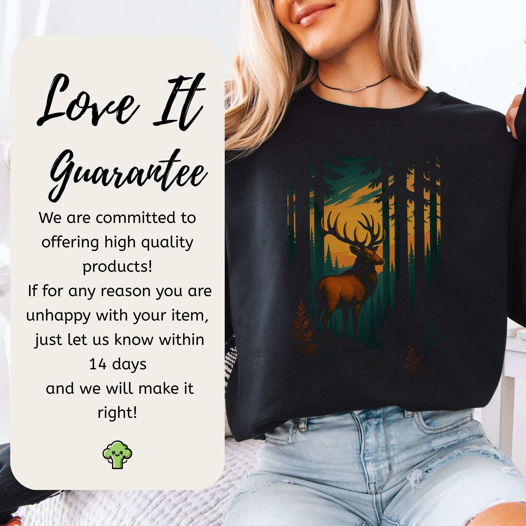 Reindeer in Forest Sweatshirt – Spirit Animal of Guidance and Stillness