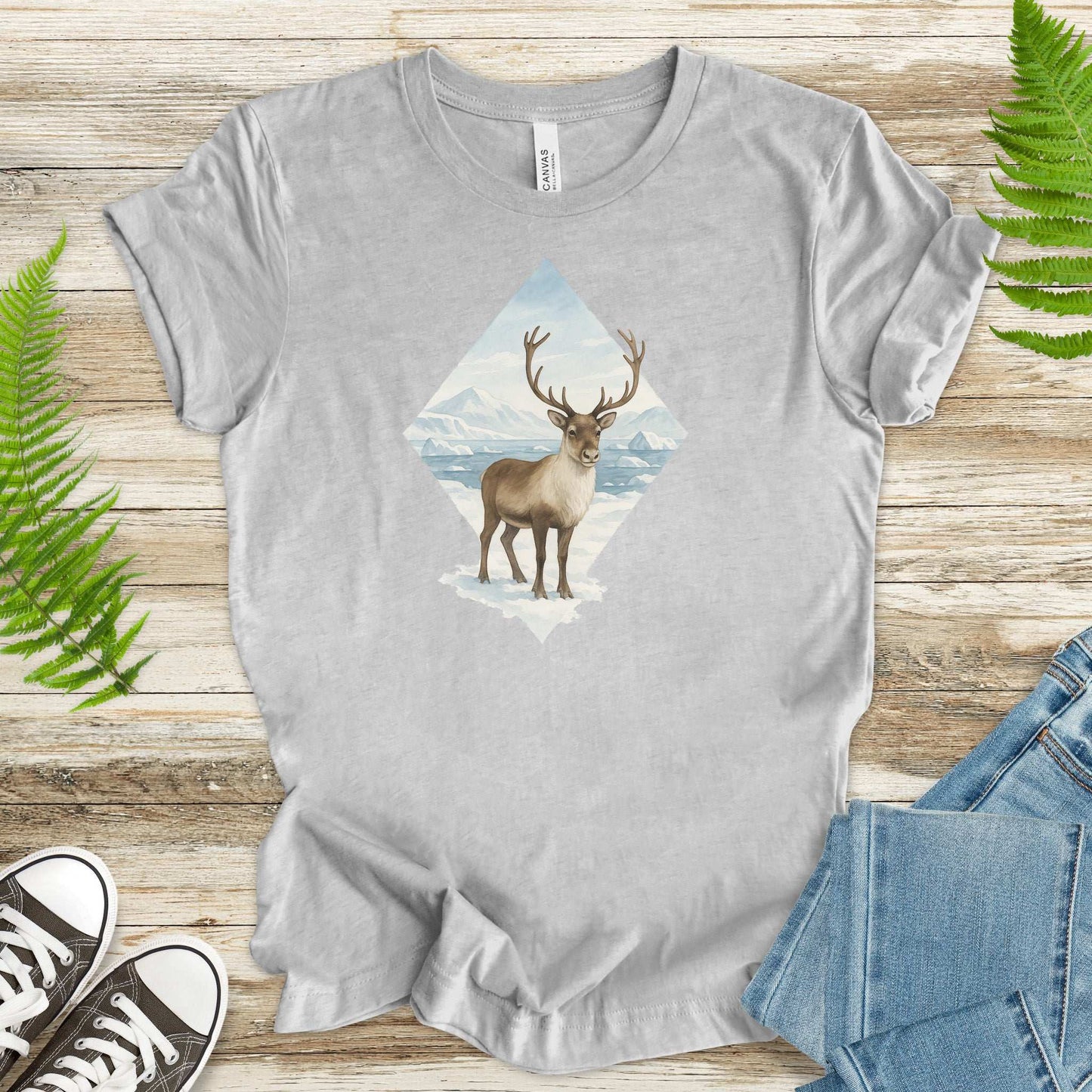 Arctic Reindeer Diamond T-Shirt – Retro Winter Nature Gift Tee