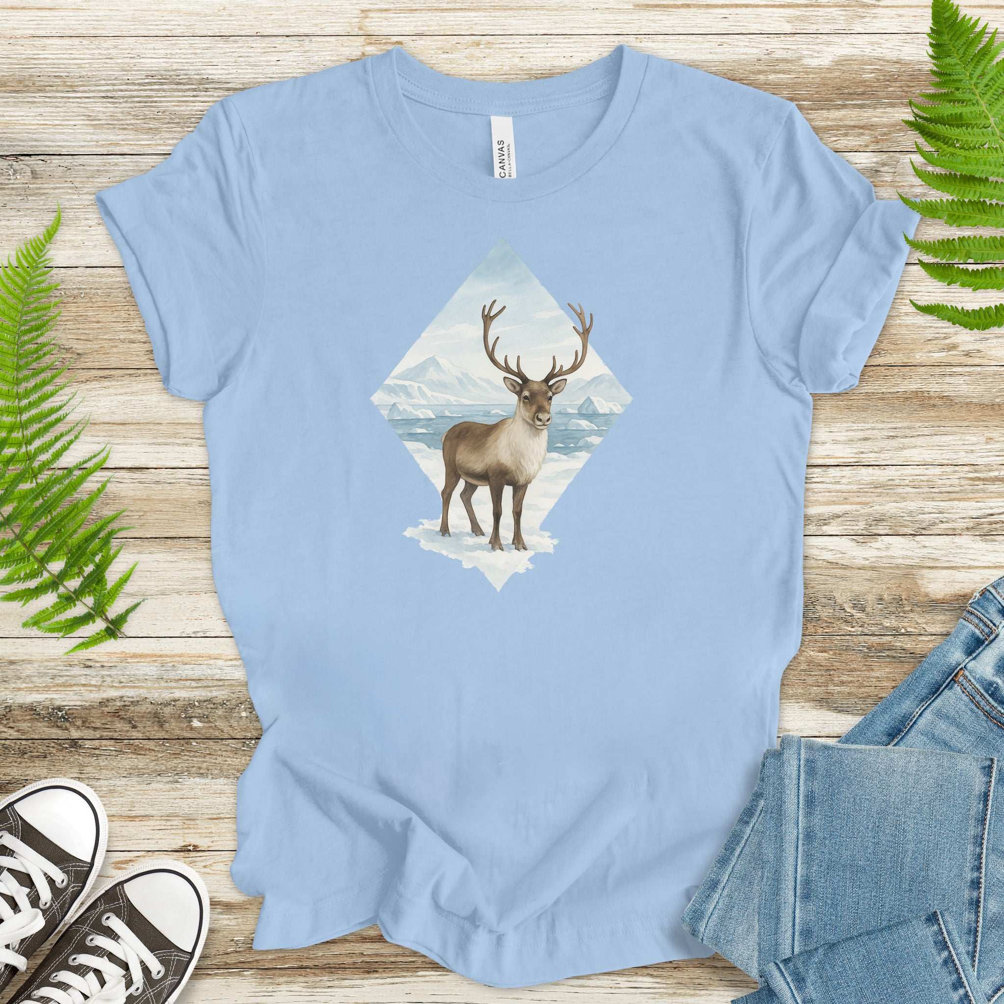Arctic Reindeer Diamond T-Shirt – Retro Winter Nature Gift Tee