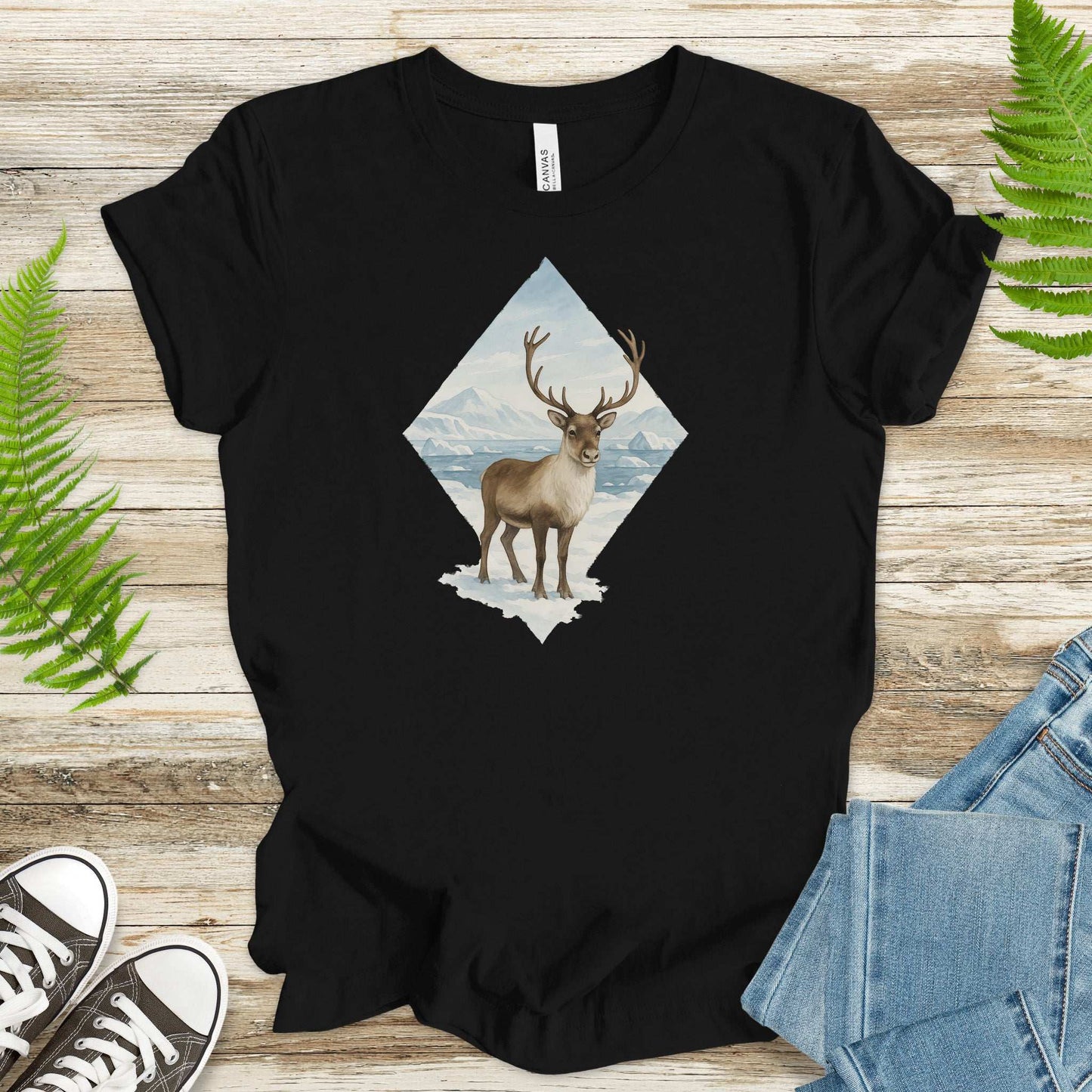 Arctic Reindeer Diamond T-Shirt – Retro Winter Nature Gift Tee