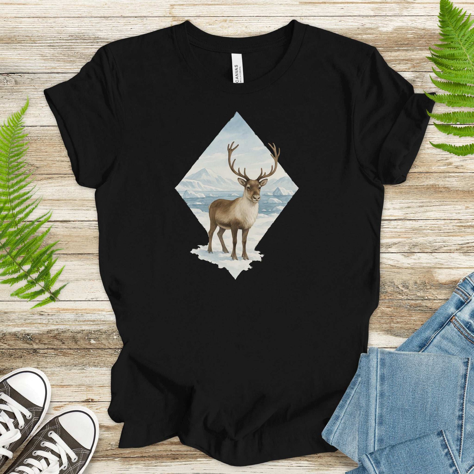 Arctic Reindeer Diamond T-Shirt – Retro Winter Nature Gift Tee