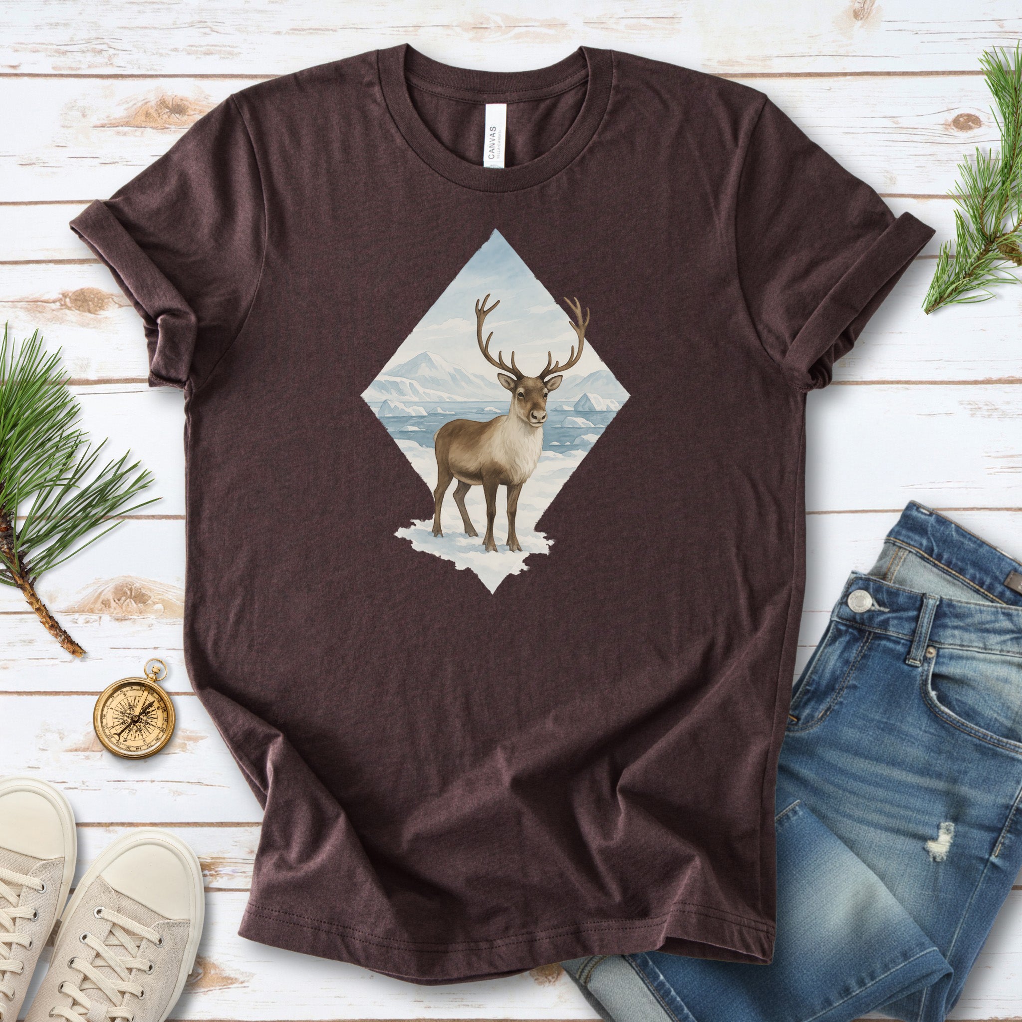 Arctic Reindeer Diamond T-Shirt – Retro Winter Nature Gift Tee