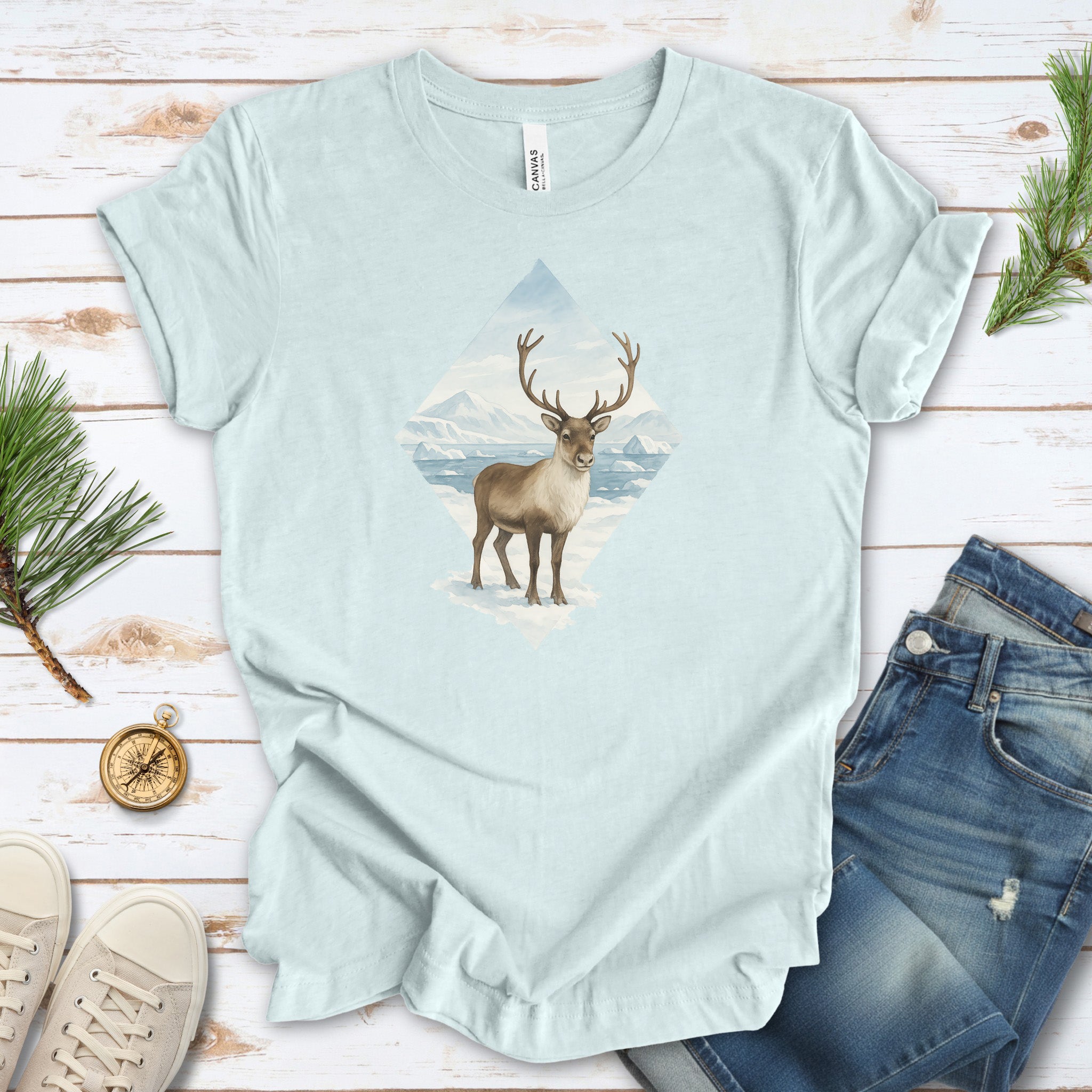 Arctic Reindeer Diamond T-Shirt – Retro Winter Nature Gift Tee