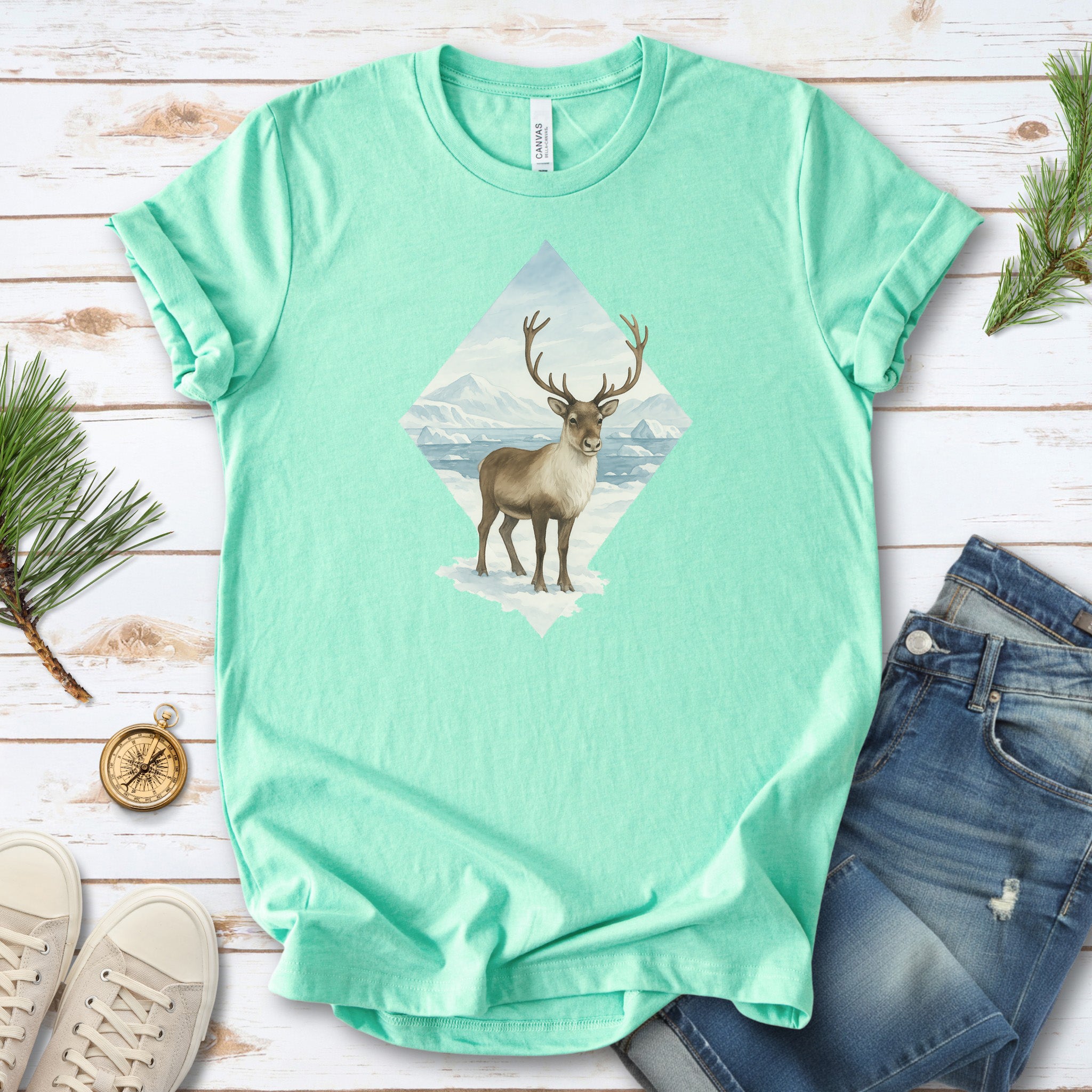 Arctic Reindeer Diamond T-Shirt – Retro Winter Nature Gift Tee