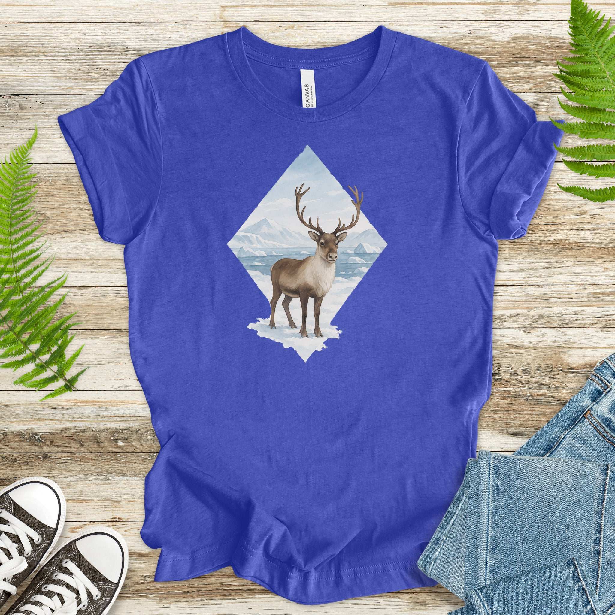 Arctic Reindeer Diamond T-Shirt – Retro Winter Nature Gift Tee