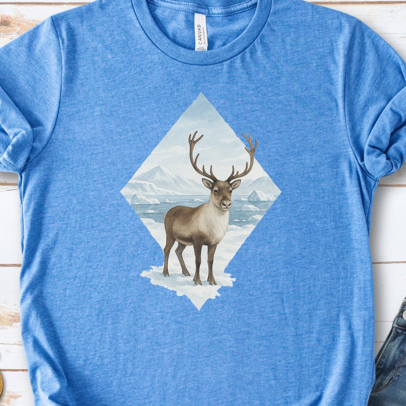 Arctic Reindeer Diamond T-Shirt – Retro Winter Nature Gift Tee