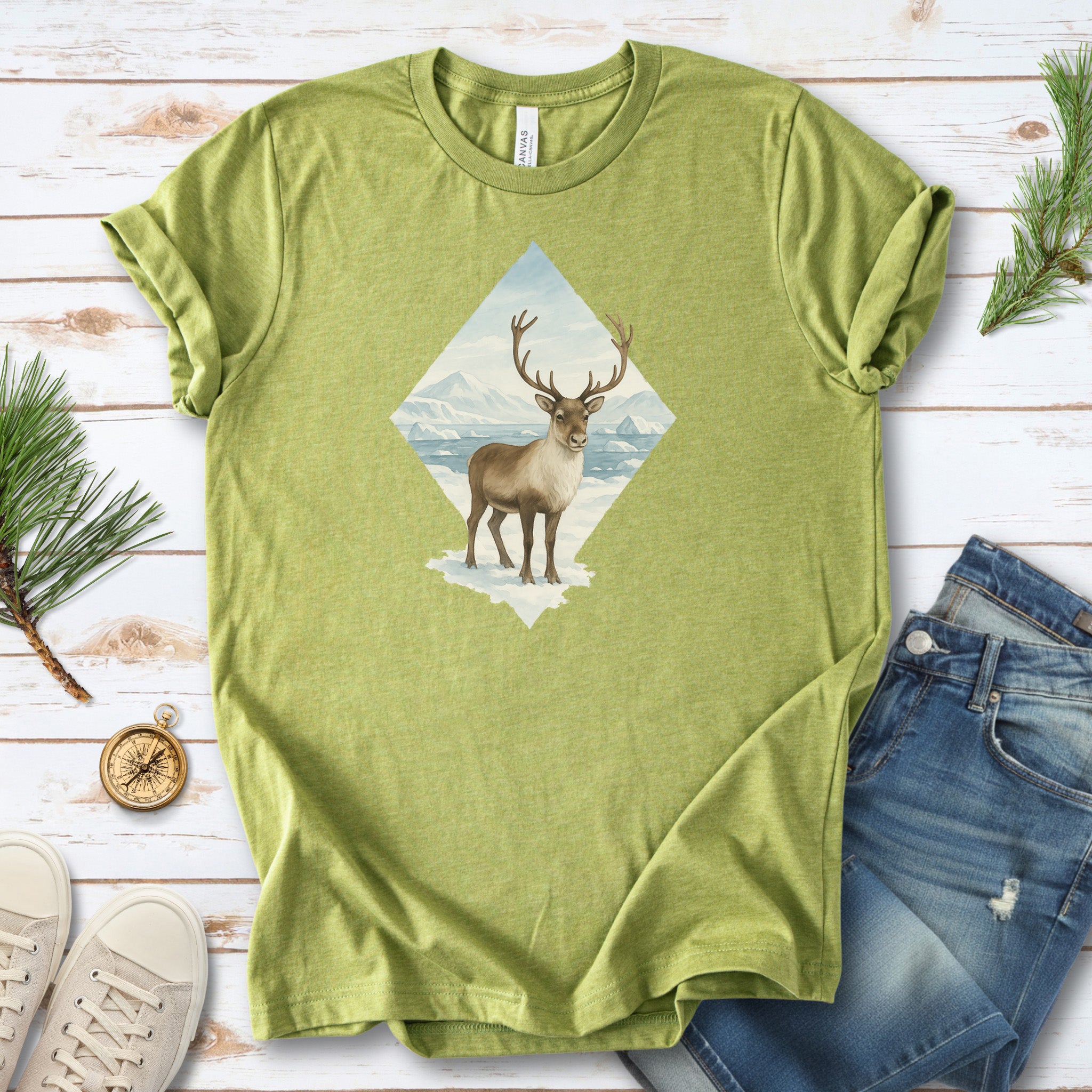 Arctic Reindeer Diamond T-Shirt – Retro Winter Nature Gift Tee