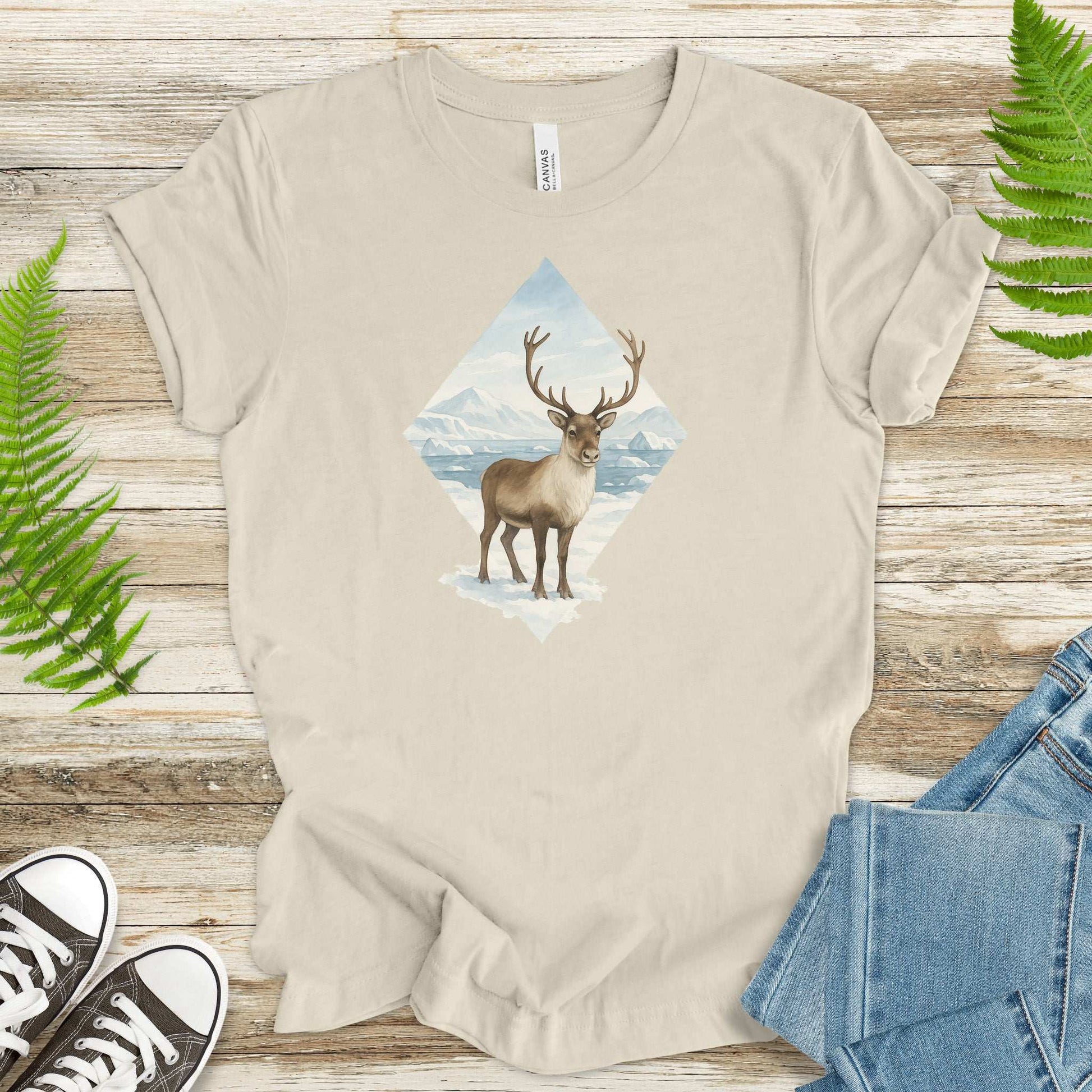 Arctic Reindeer Diamond T-Shirt – Retro Winter Nature Gift Tee