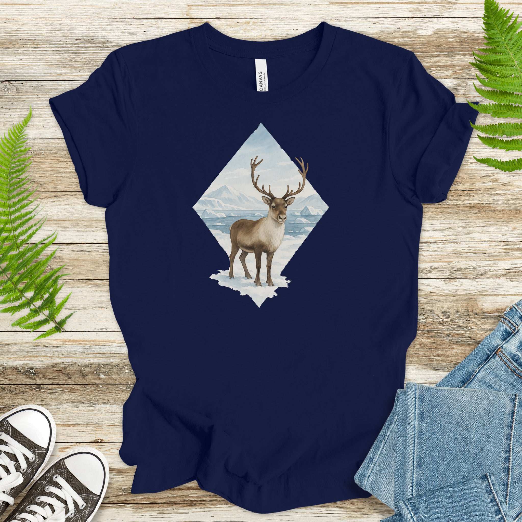 Arctic Reindeer Diamond T-Shirt – Retro Winter Nature Gift Tee