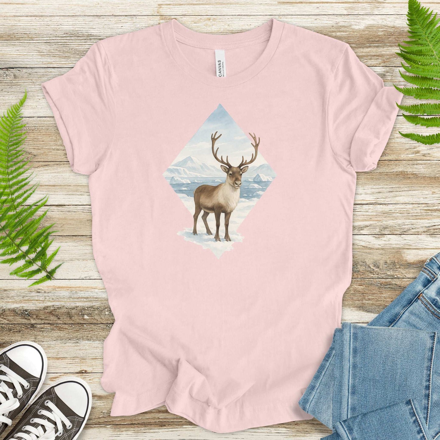 Arctic Reindeer Diamond T-Shirt – Retro Winter Nature Gift Tee