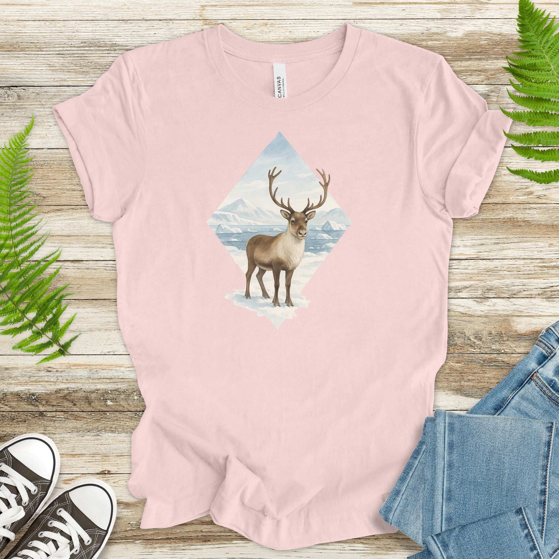 Arctic Reindeer Diamond T-Shirt – Retro Winter Nature Gift Tee