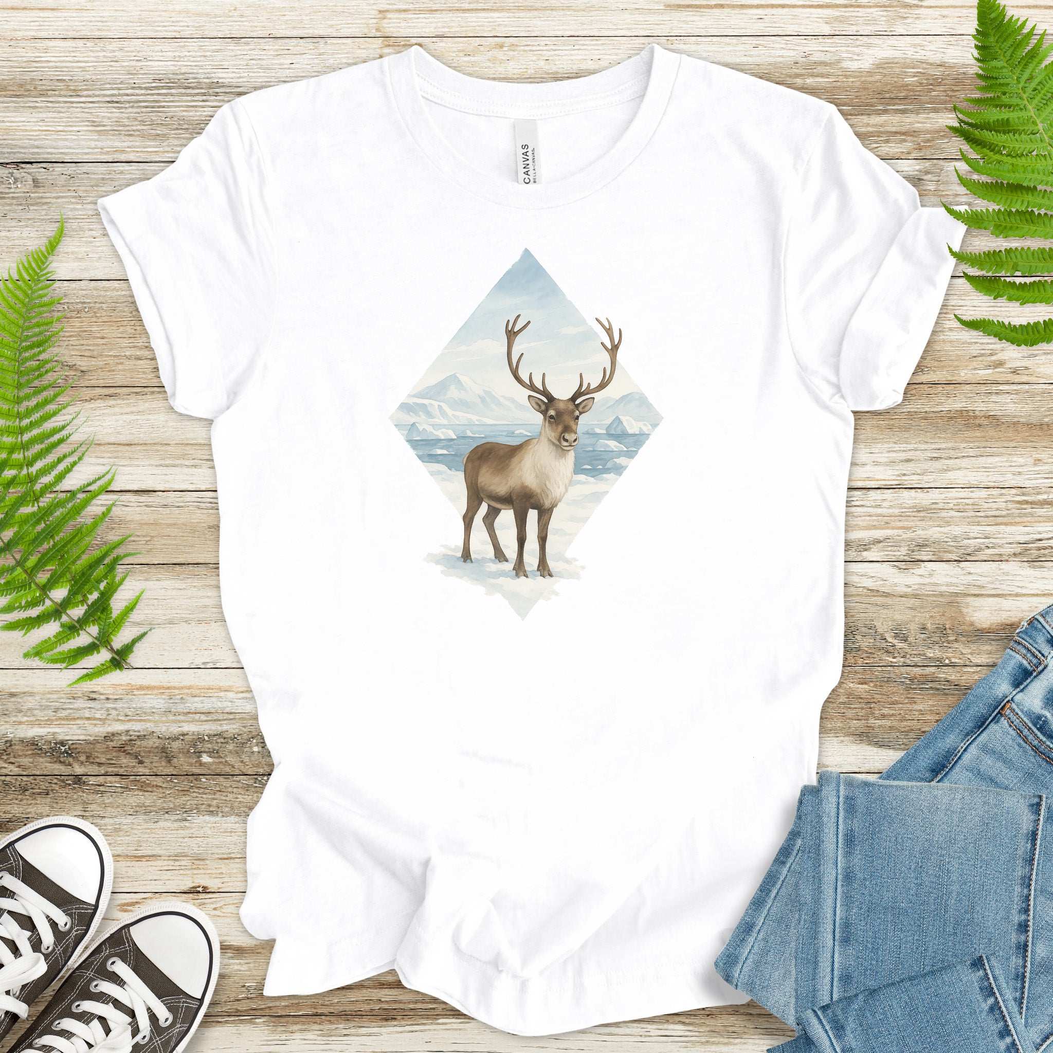 Arctic Reindeer Diamond T-Shirt – Retro Winter Nature Gift Tee