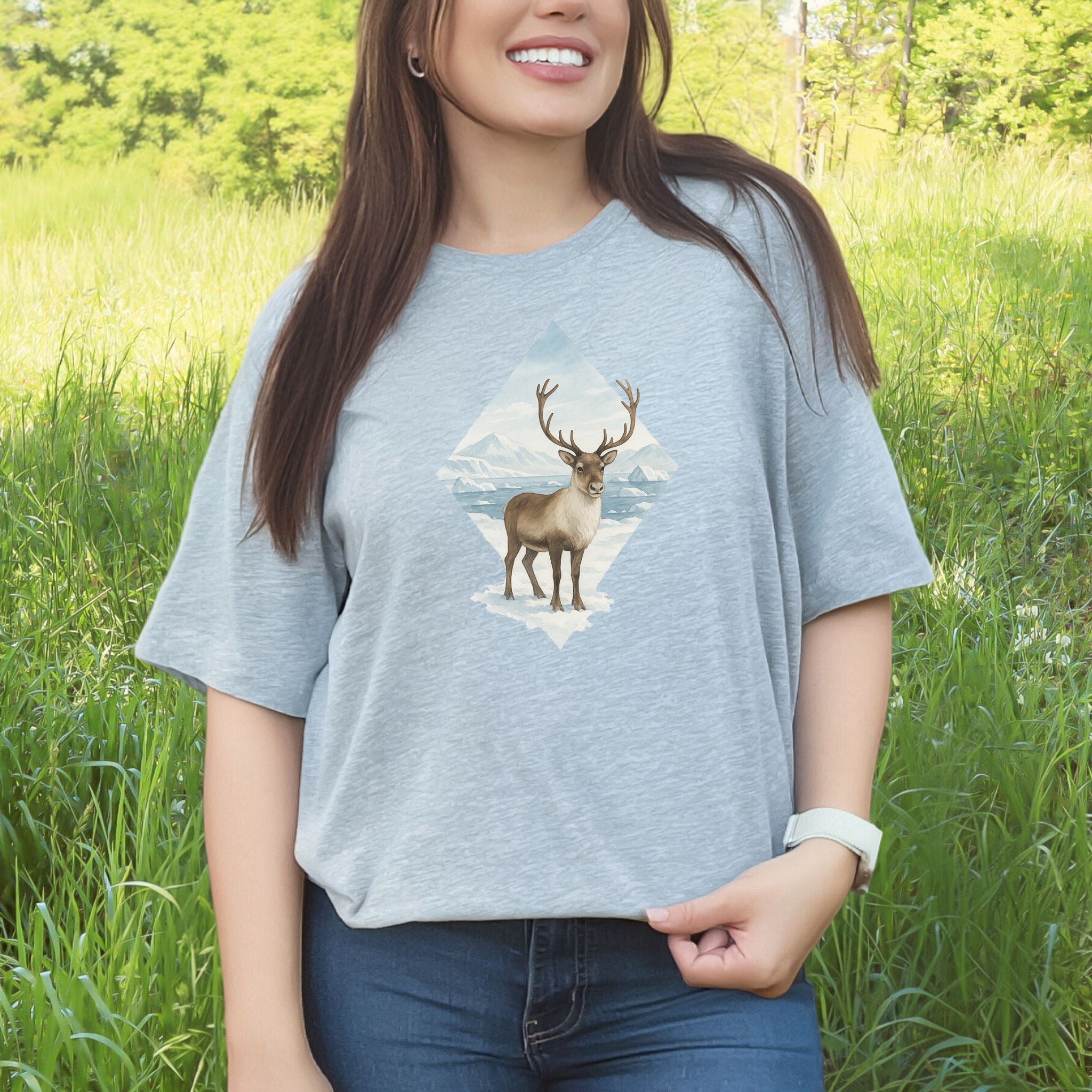 Arctic Reindeer Diamond T-Shirt – Retro Winter Nature Gift Tee