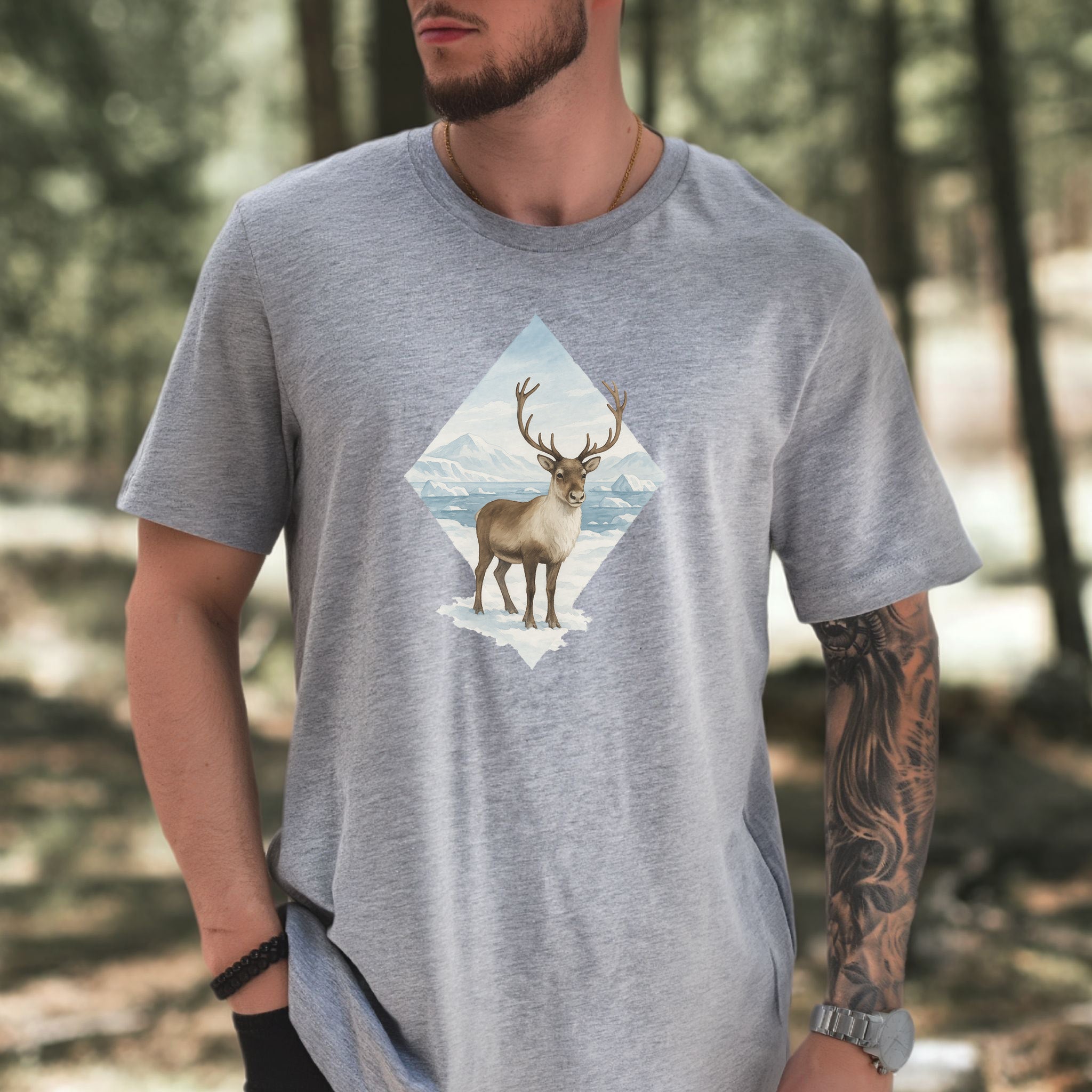 Arctic Reindeer Diamond T-Shirt – Retro Winter Nature Gift Tee