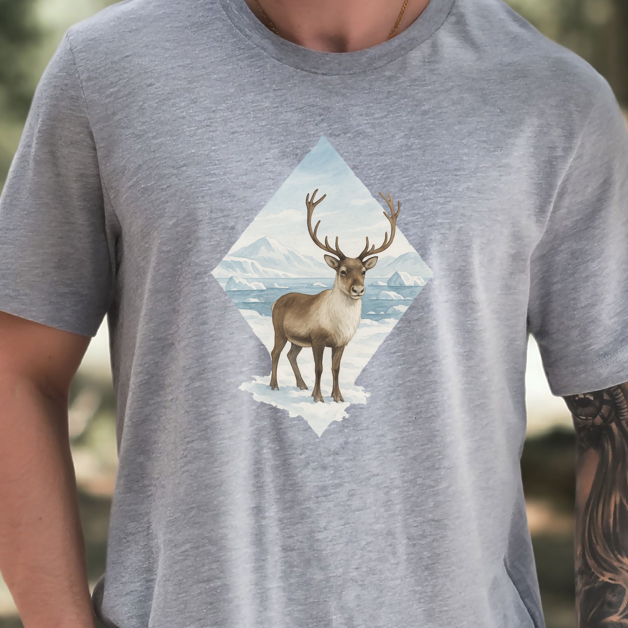 Arctic Reindeer Diamond T-Shirt – Retro Winter Nature Gift Tee