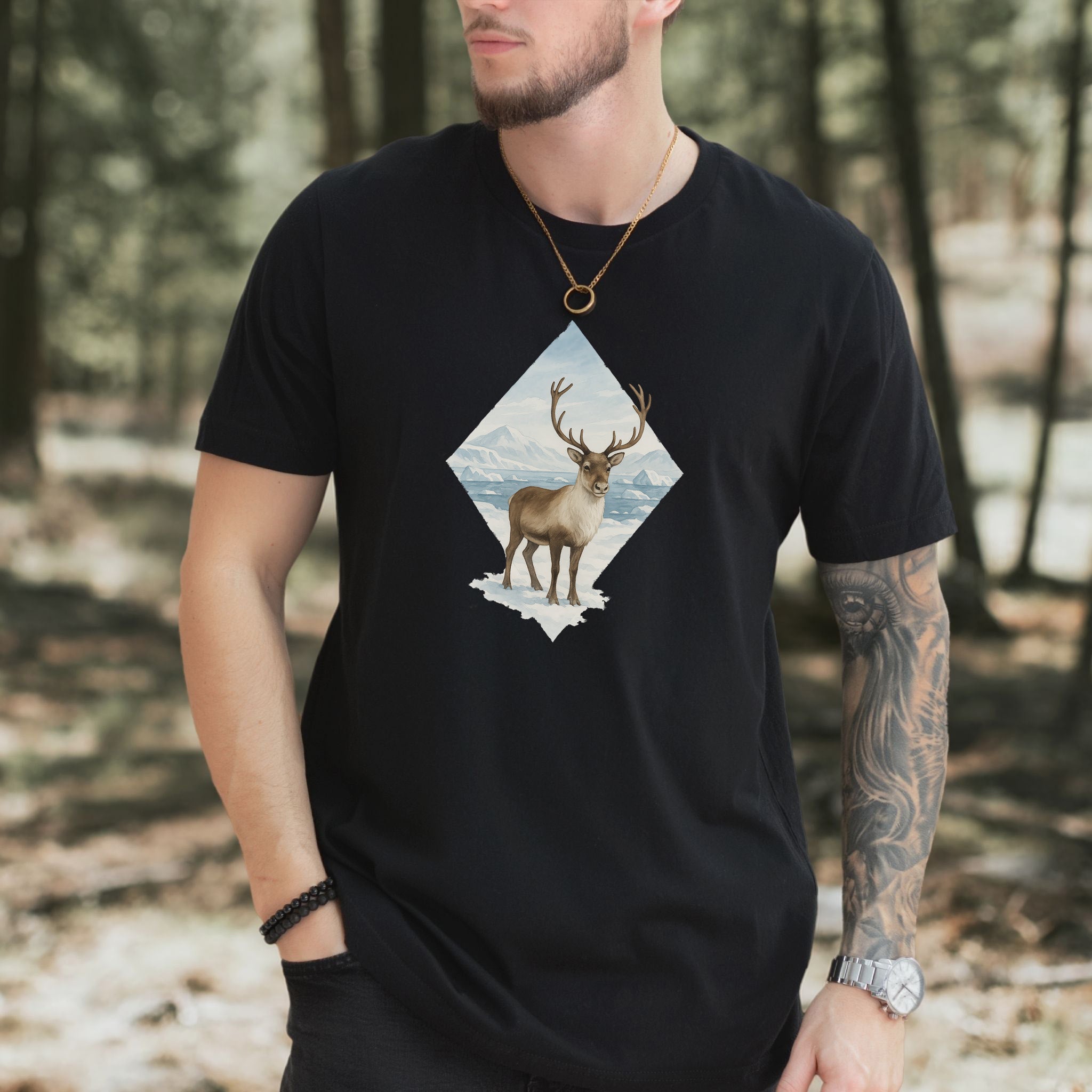 Arctic Reindeer Diamond T-Shirt – Retro Winter Nature Gift Tee