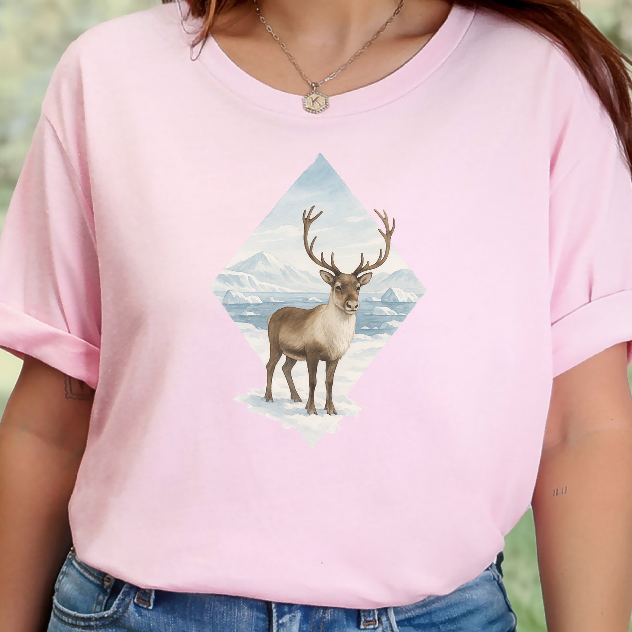 Arctic Reindeer Diamond T-Shirt – Retro Winter Nature Gift Tee
