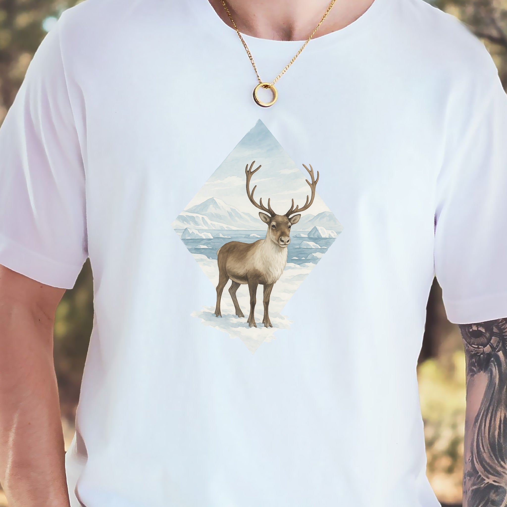 Arctic Reindeer Diamond T-Shirt – Retro Winter Nature Gift Tee