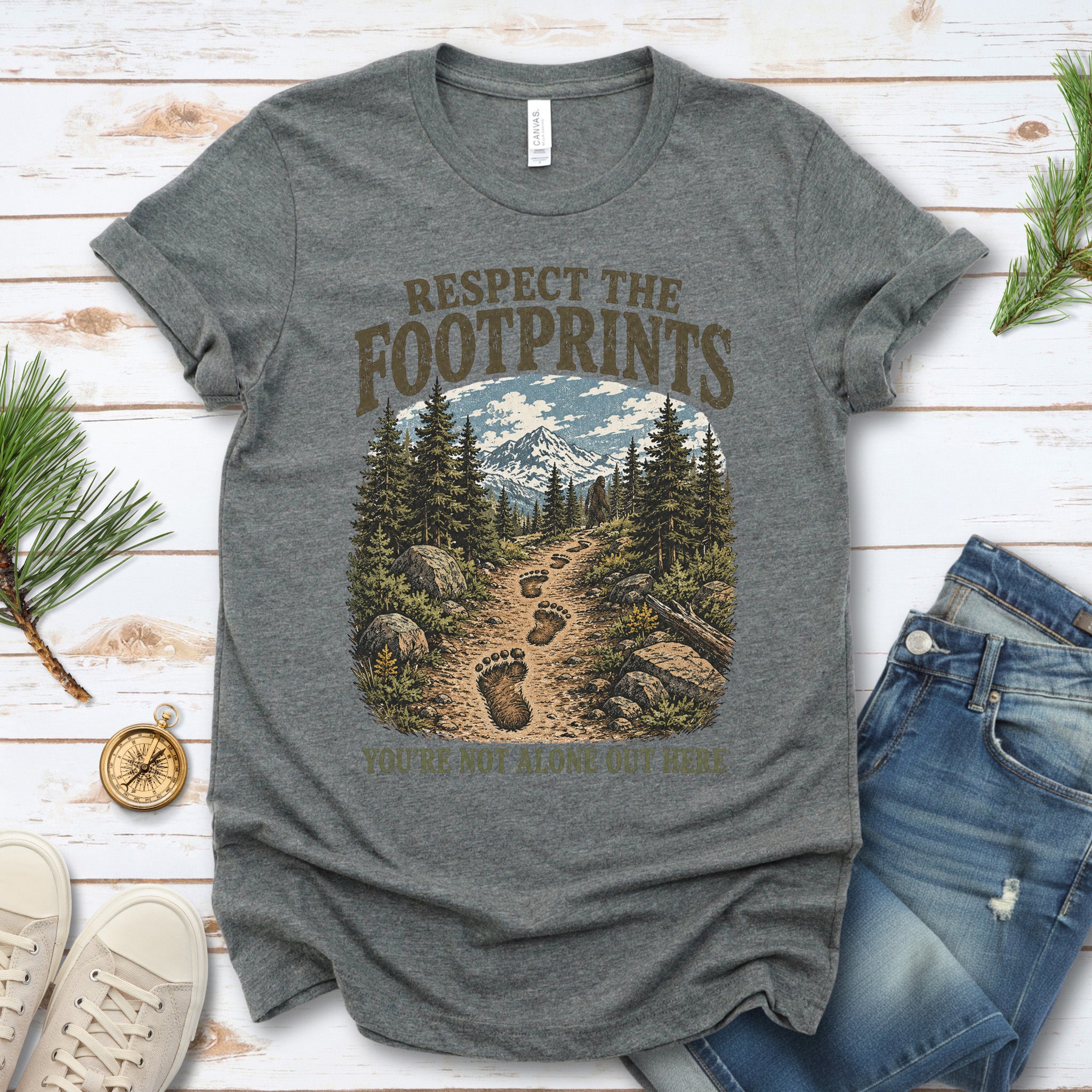 Respect the Footprints Bigfoot Sasquatch Hiking Humor T-Shirt