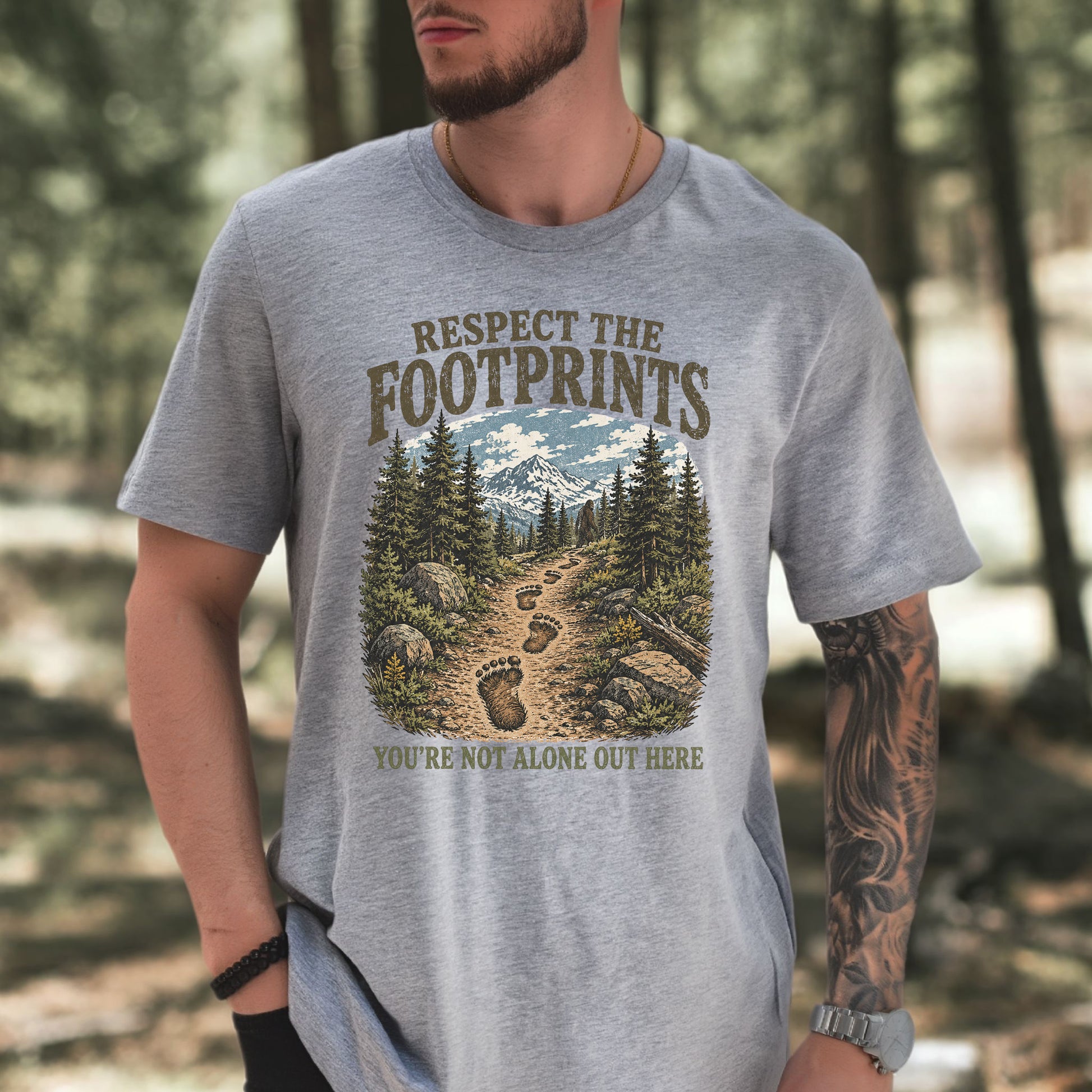Respect the Footprints Bigfoot Sasquatch Hiking Humor T-Shirt