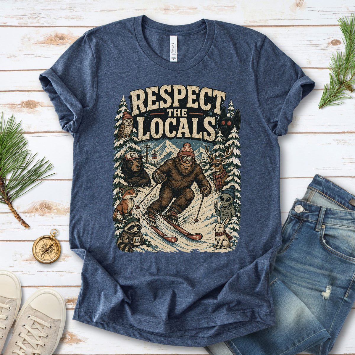 Respect the Locals Winter Ski Crew Shirt – Cryptid Wildlife Ski Tee