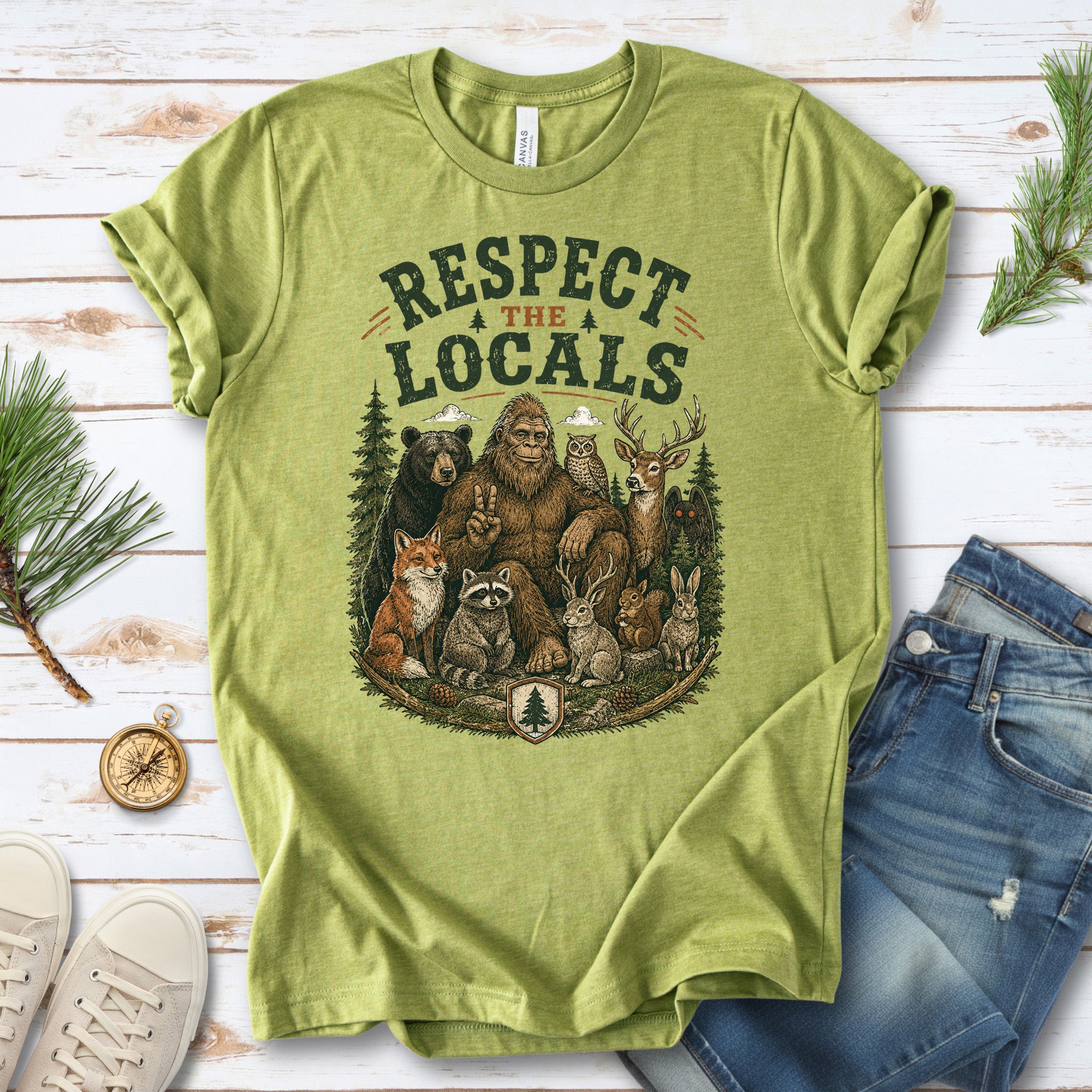 Respect the Locals Bigfoot Wildlife Forest Cryptid Camping Gift T-Shirt