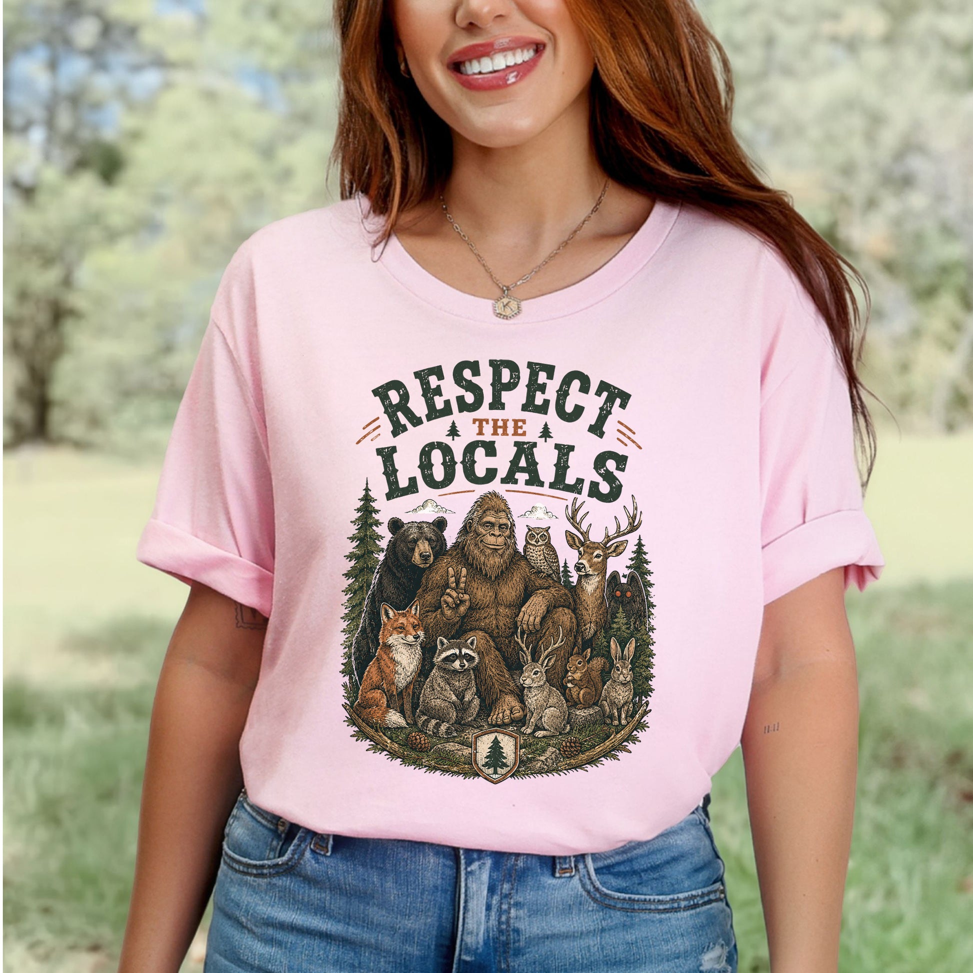 Respect the Locals Bigfoot Wildlife Forest Cryptid Camping Gift T-Shirt