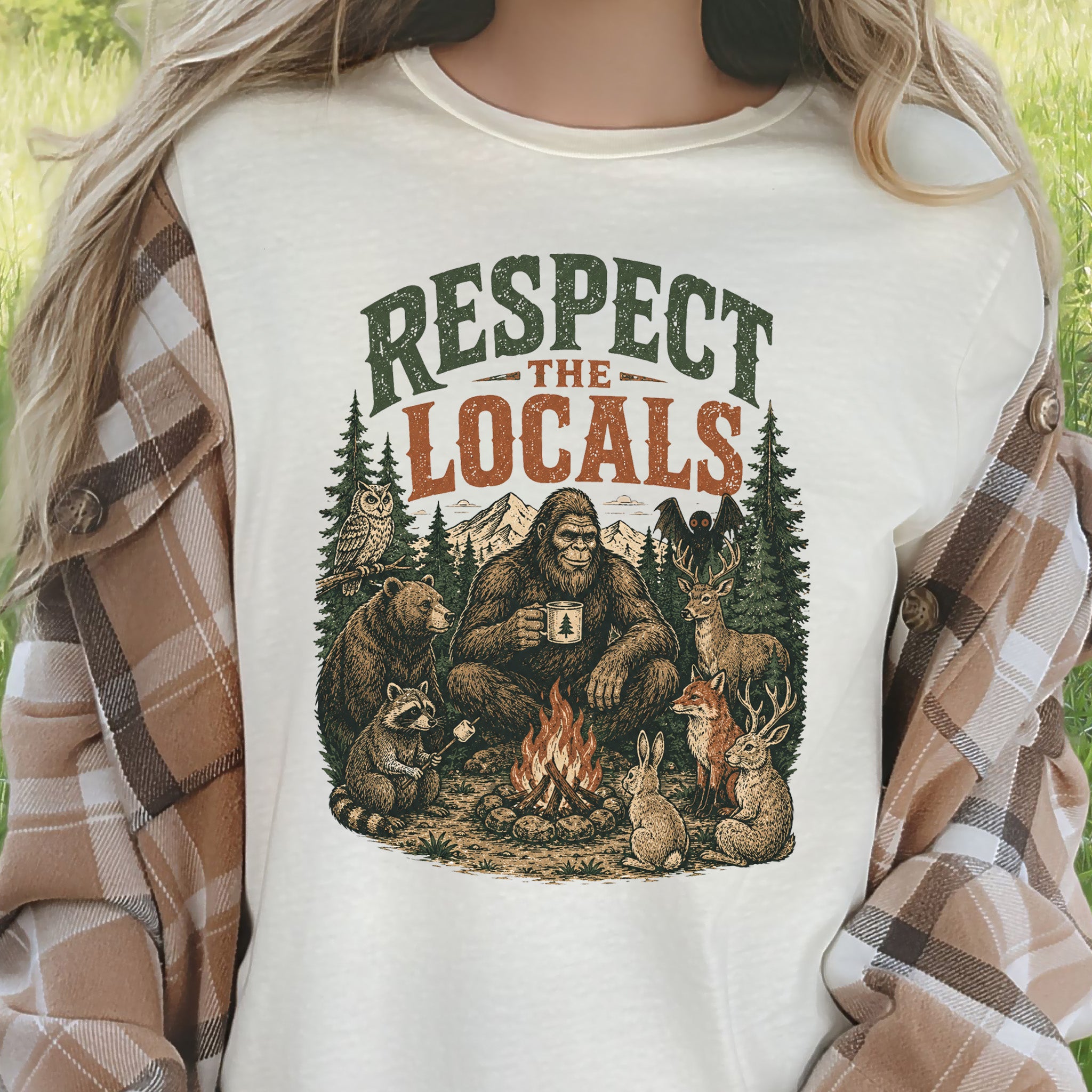 Respect the Locals Campfire Bigfoot Cryptid Wildlife Camping T-Shirt