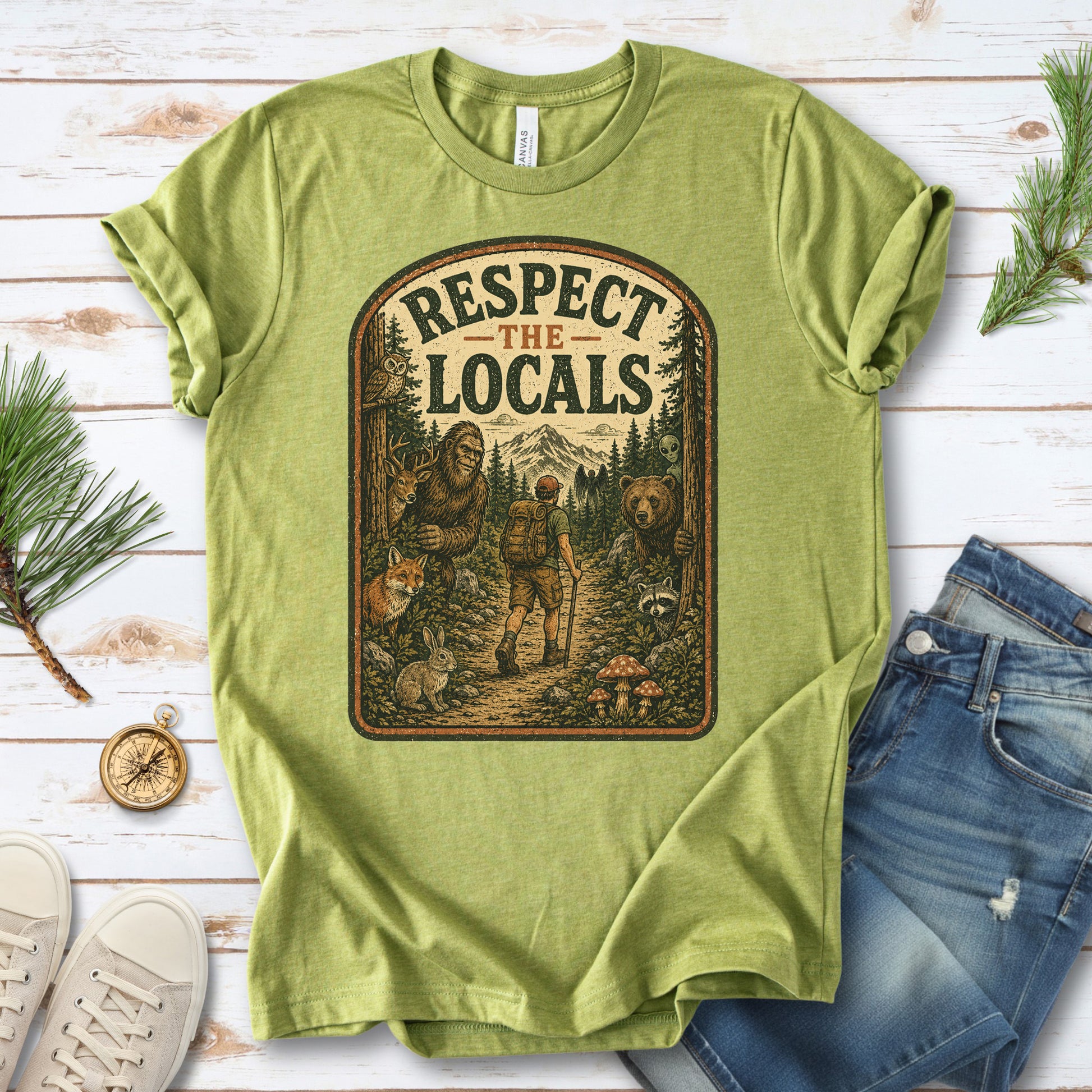 Respect the Locals Forest Trail Bigfoot Cryptid Hiking T-Shirt