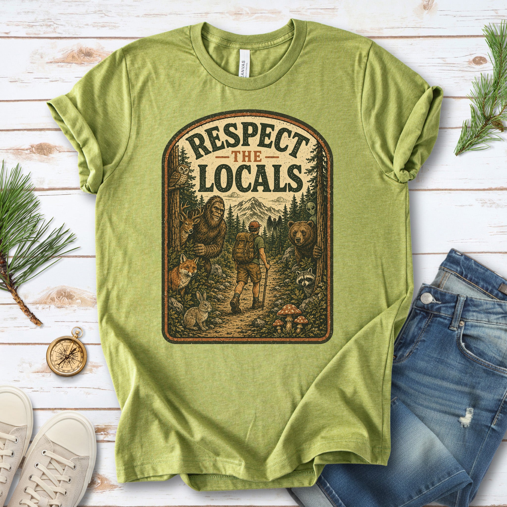 Respect the Locals Forest Trail Bigfoot Cryptid Hiking T-Shirt