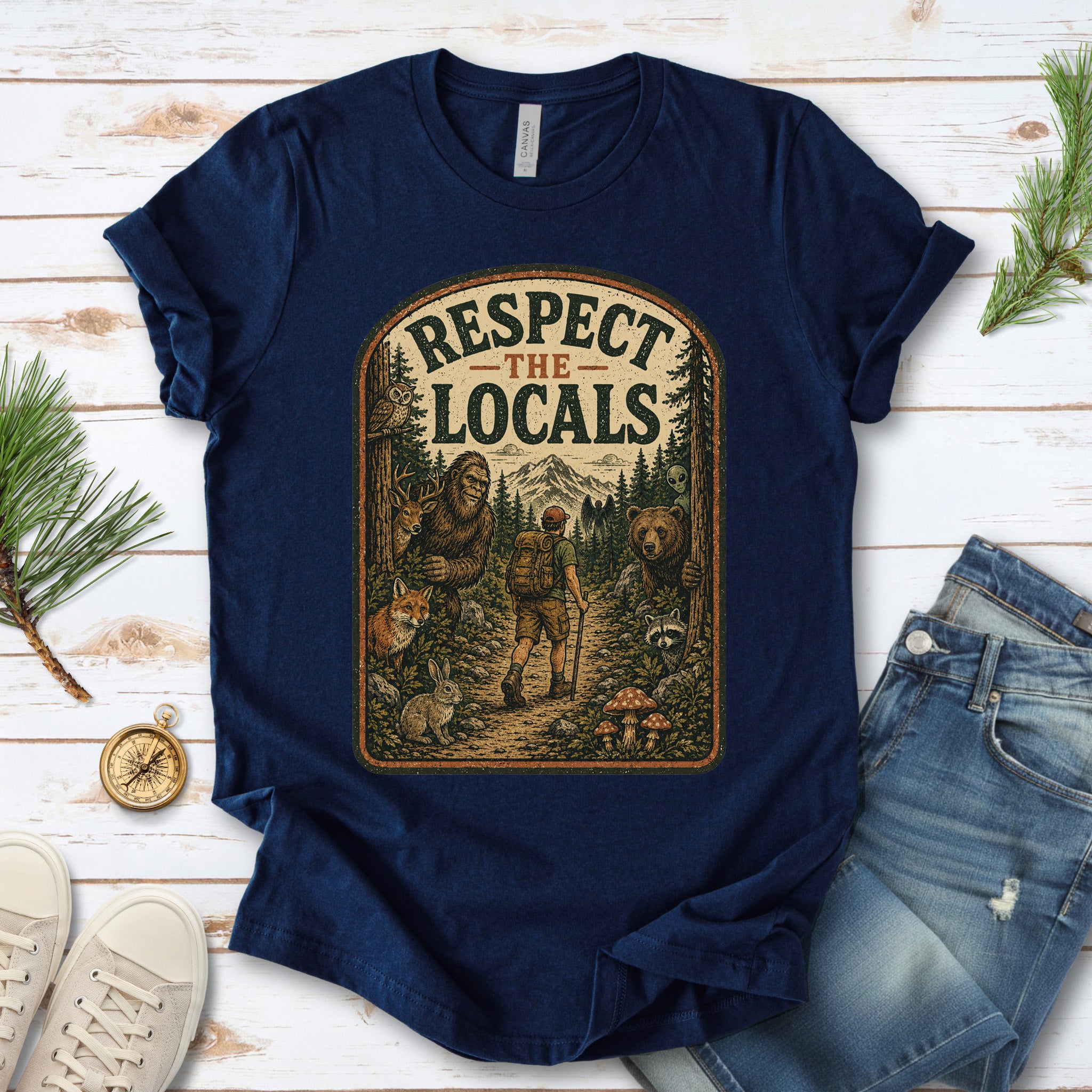 Respect the Locals Forest Trail Bigfoot Cryptid Hiking T-Shirt