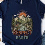 Respect the Earth Retro Mountain Wildlife Nature Lover Eco T-Shirt