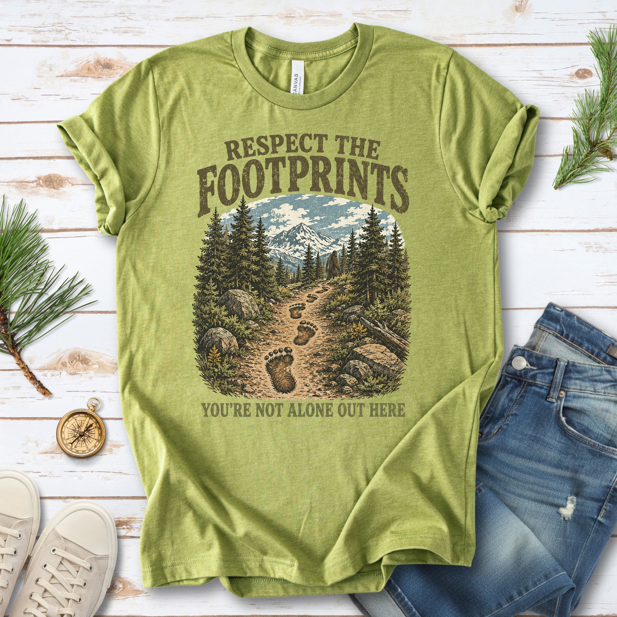 Respect the Footprints Bigfoot Sasquatch Hiking Humor T-Shirt
