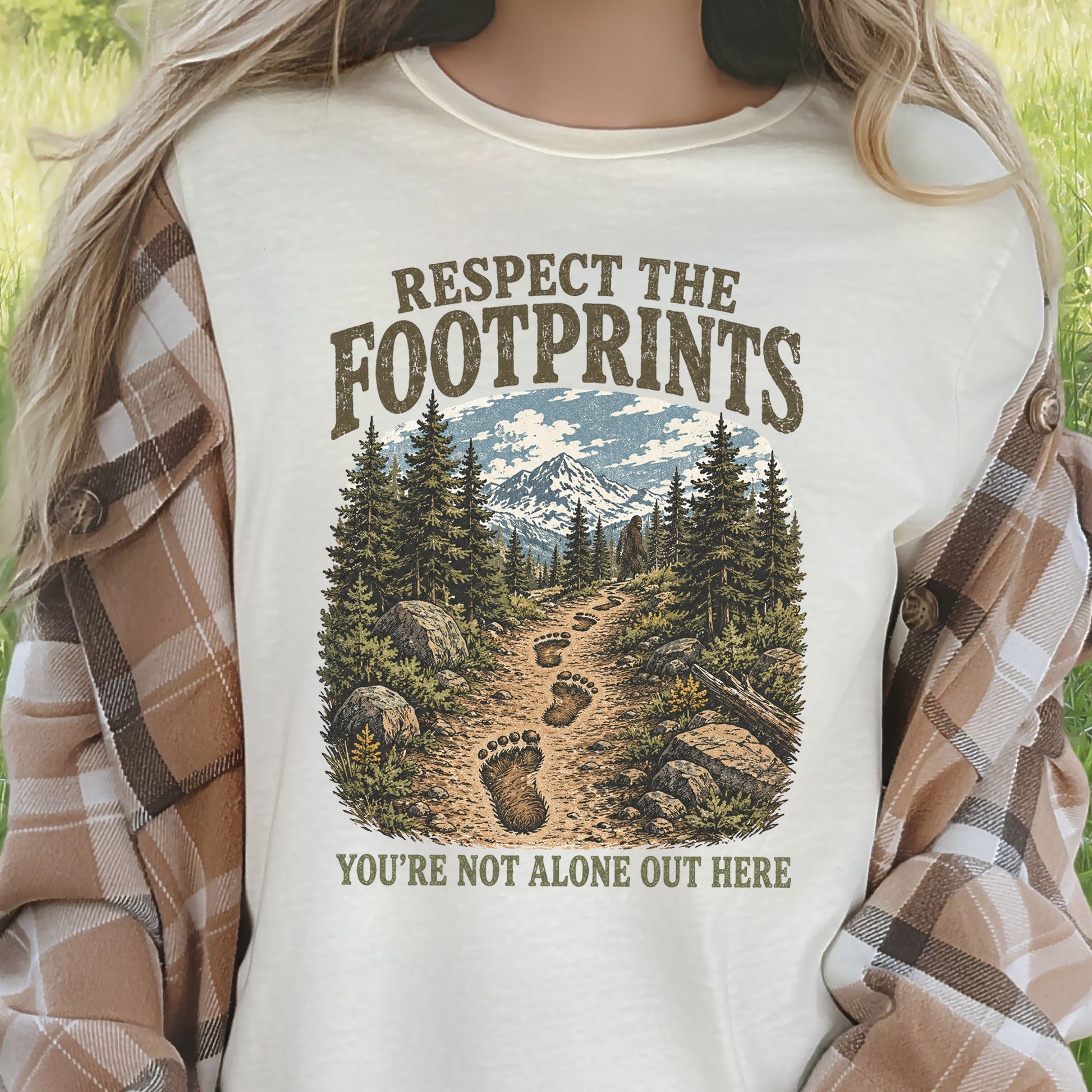 Respect the Footprints Bigfoot Sasquatch Hiking Humor T-Shirt