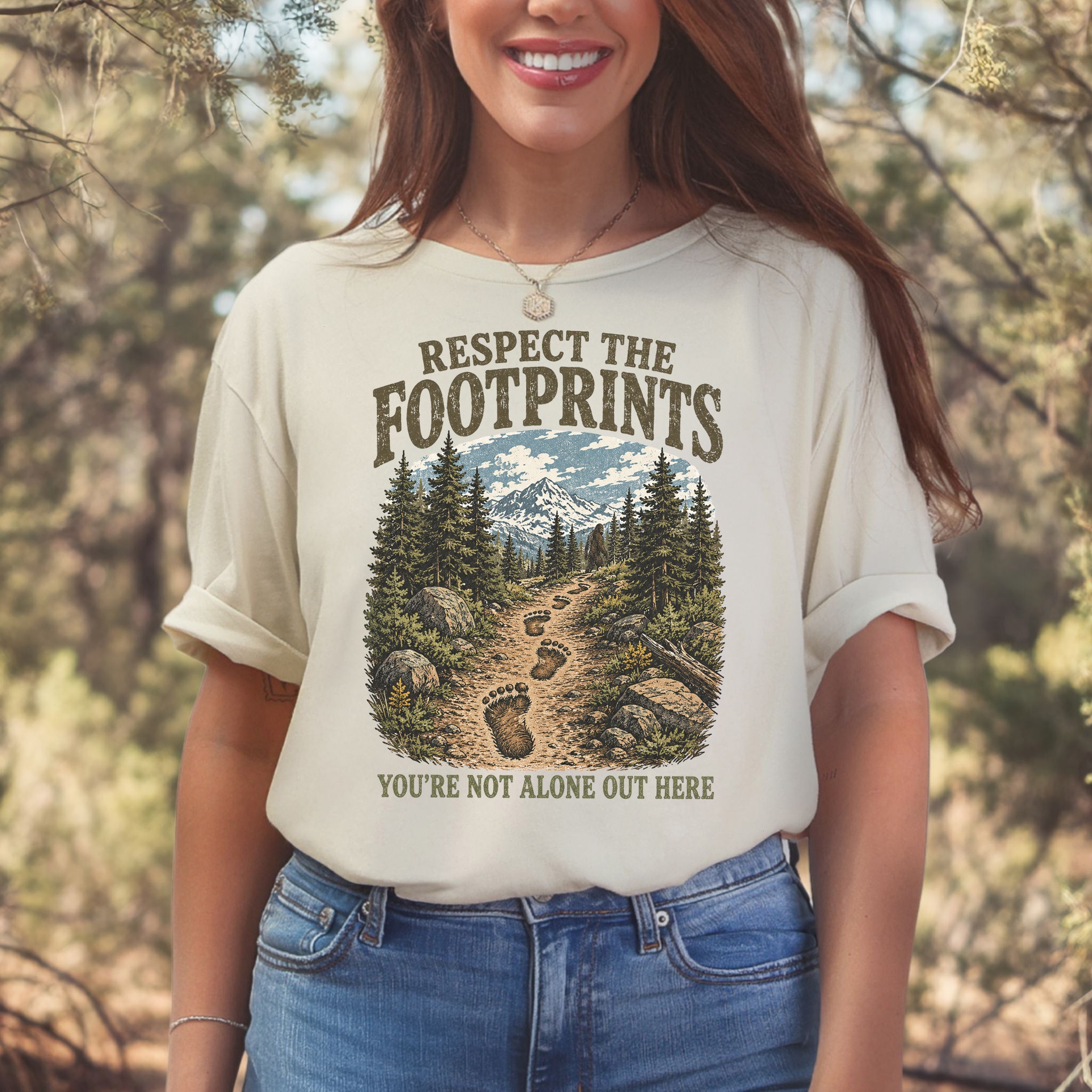 Respect the Footprints Bigfoot Sasquatch Hiking Humor T-Shirt