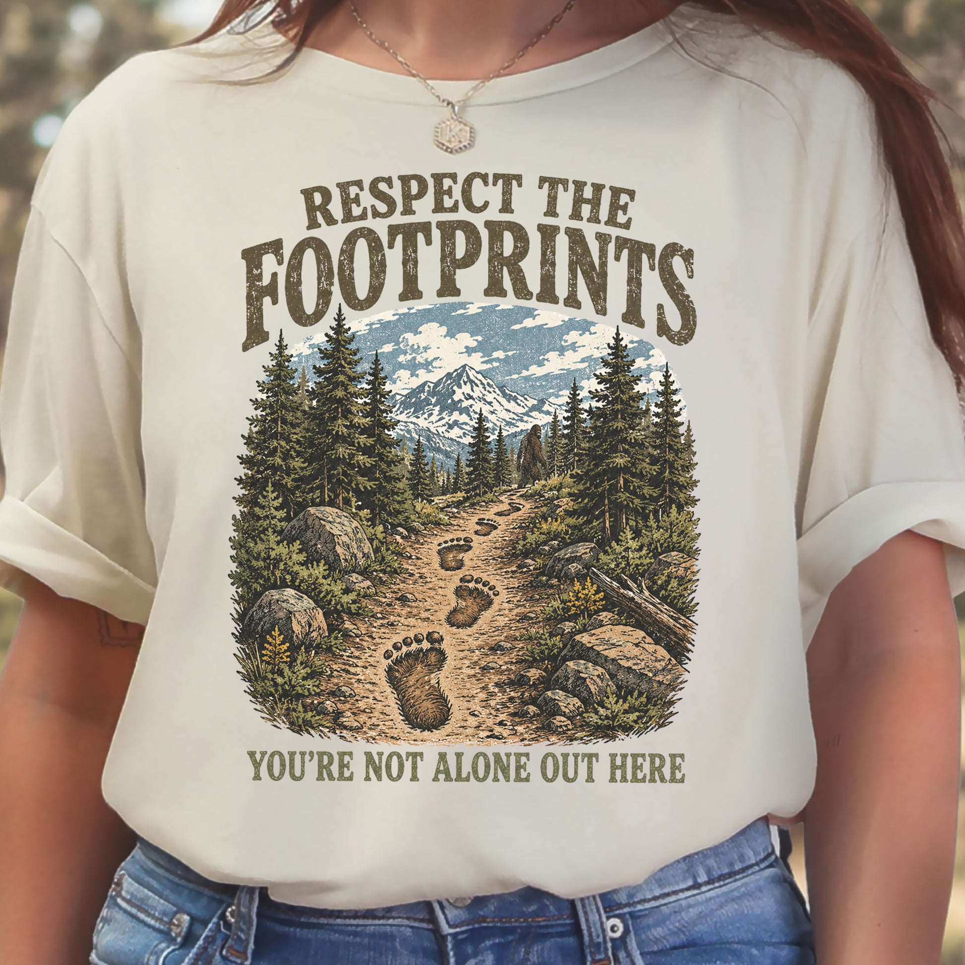 Respect the Footprints Bigfoot Sasquatch Hiking Humor T-Shirt