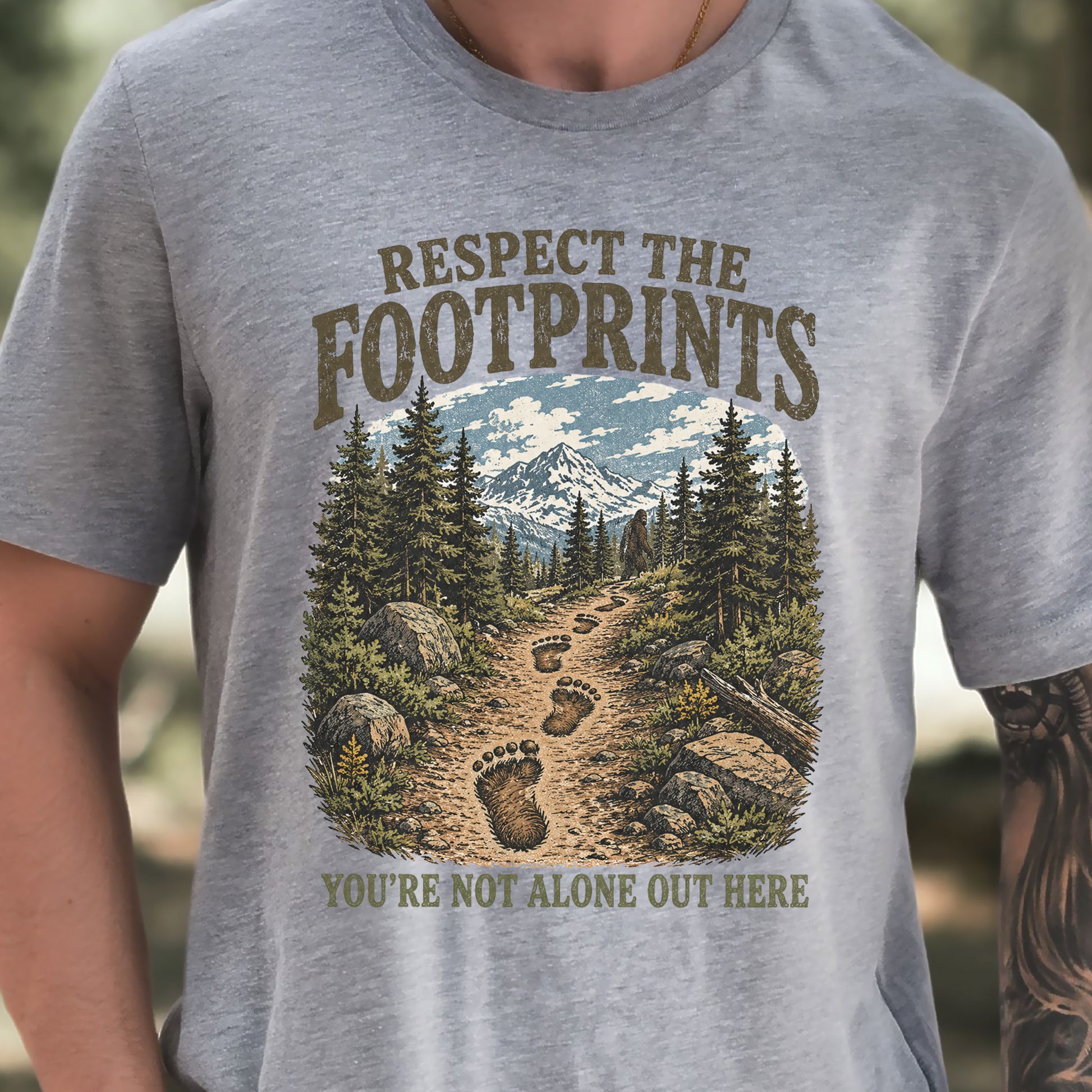 Respect the Footprints Bigfoot Sasquatch Hiking Humor T-Shirt