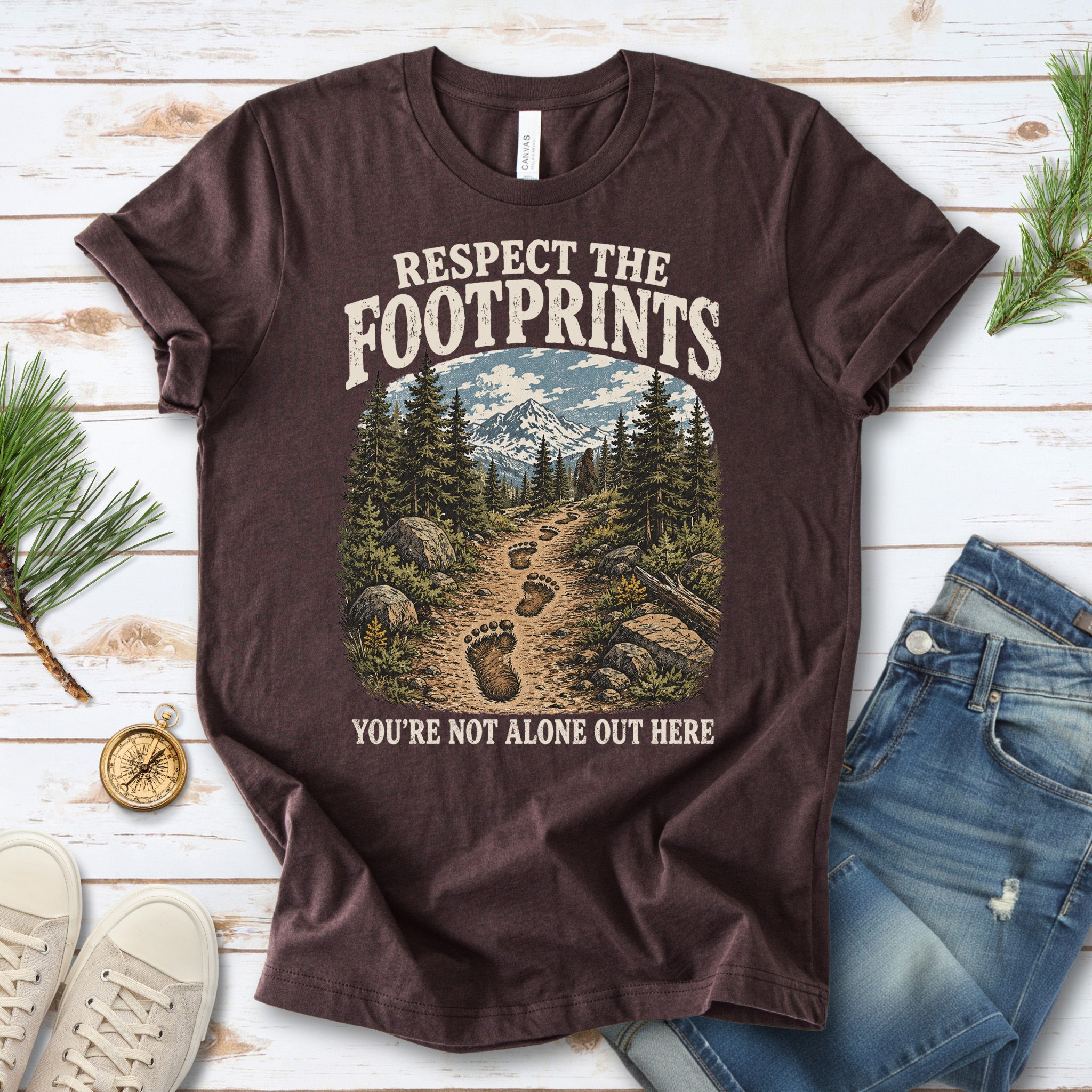 Respect the Footprints Bigfoot Sasquatch Hiking Humor T-Shirt