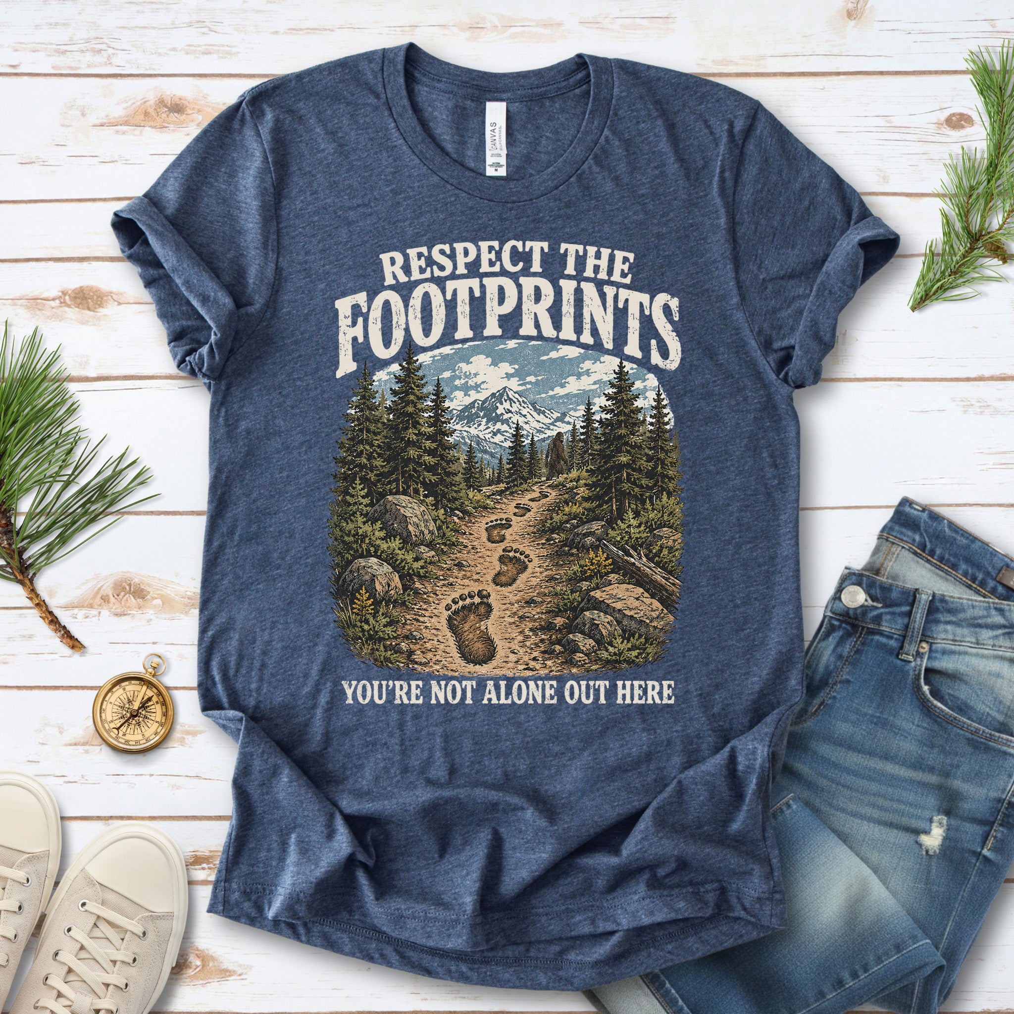 Respect the Footprints Bigfoot Sasquatch Hiking Humor T-Shirt