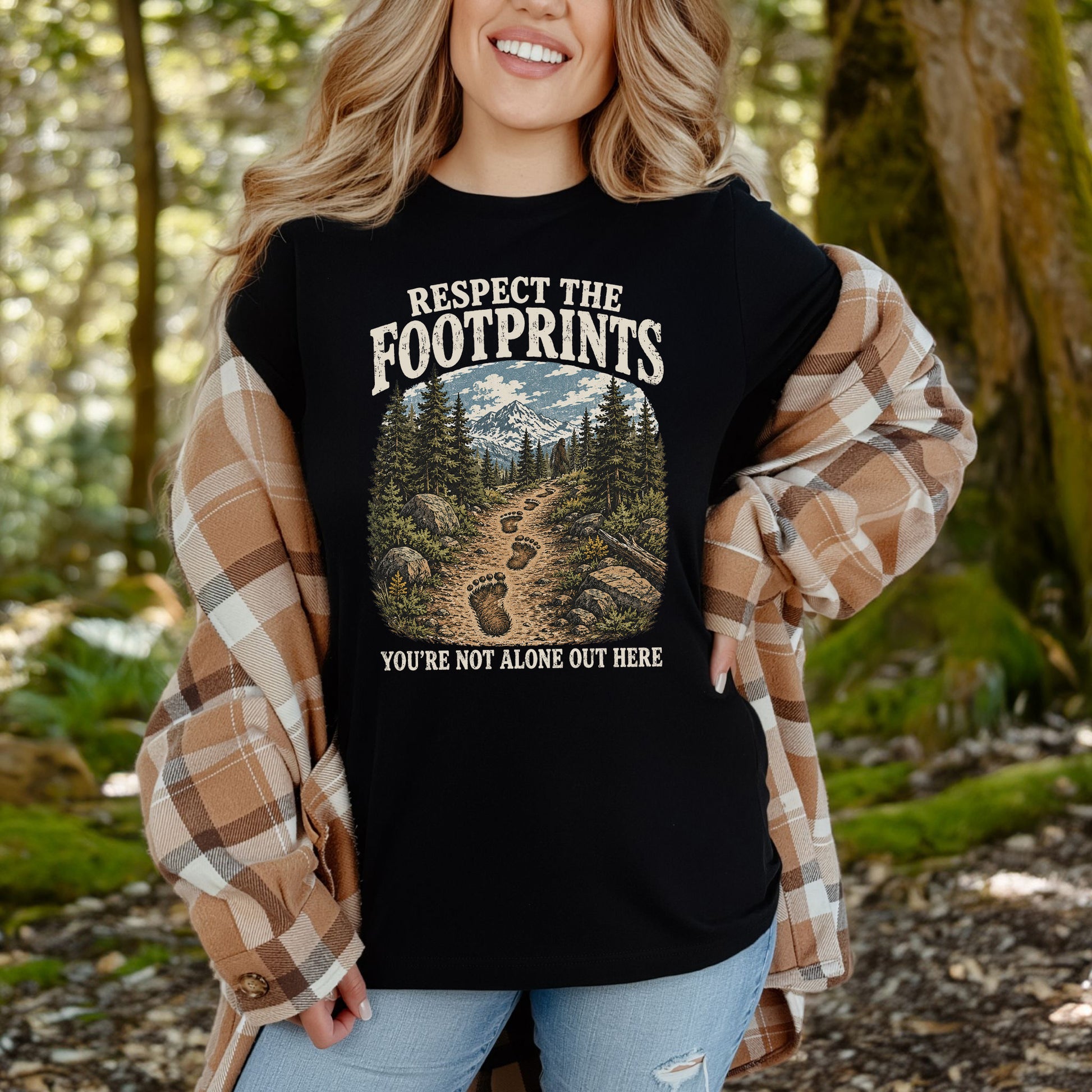 Respect the Footprints Bigfoot Sasquatch Hiking Humor T-Shirt