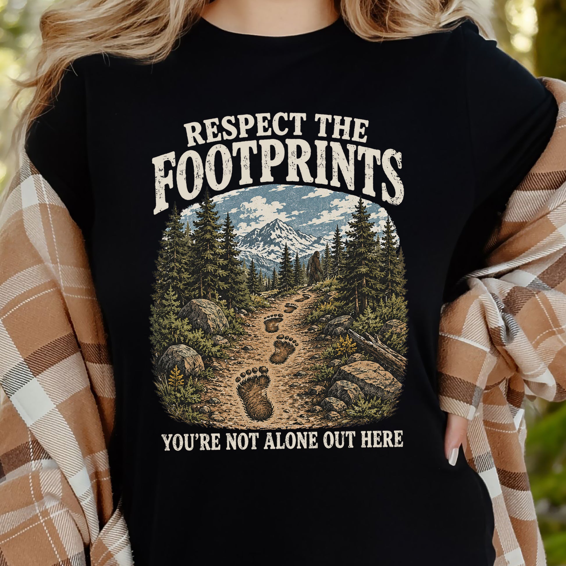 Respect the Footprints Bigfoot Sasquatch Hiking Humor T-Shirt