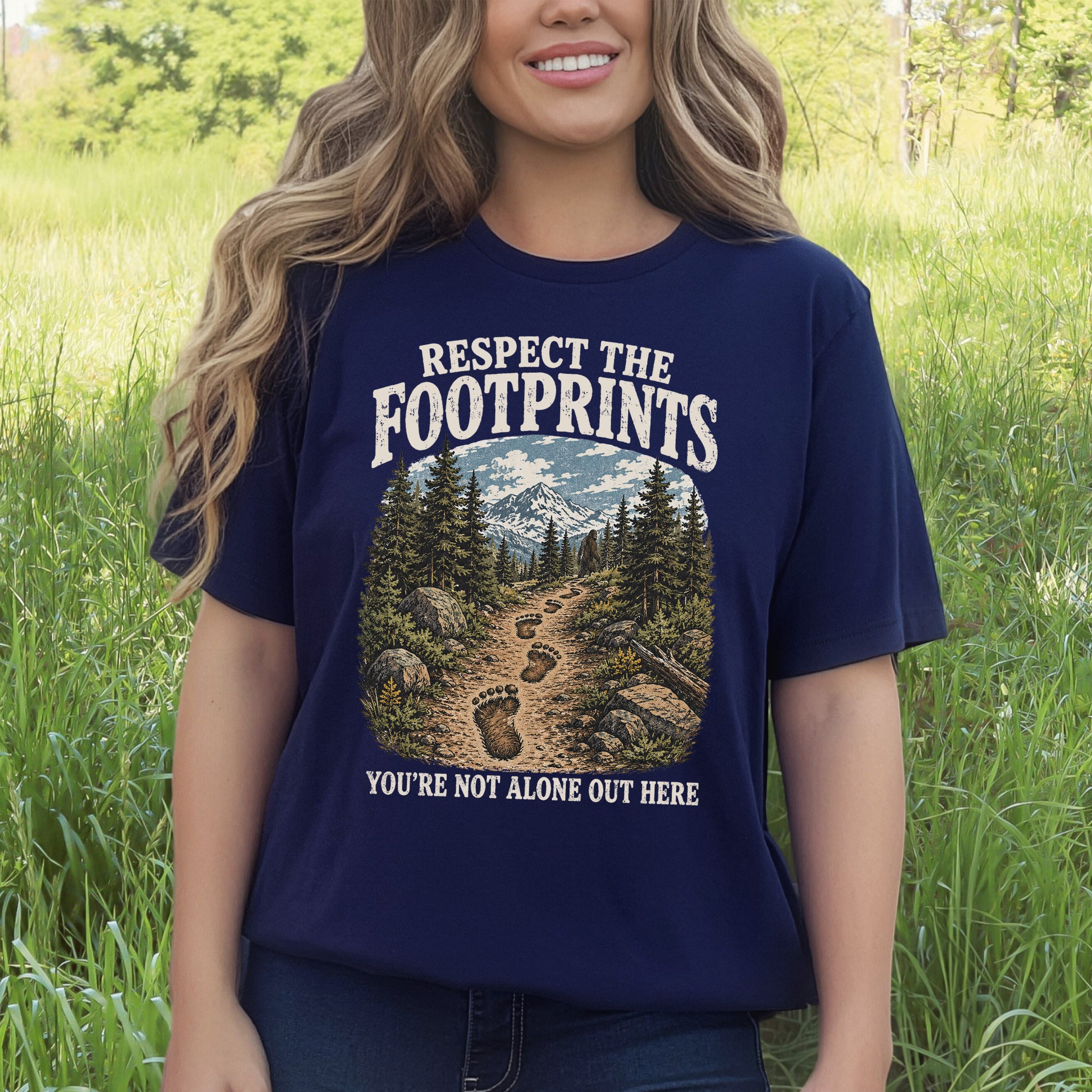 Respect the Footprints Bigfoot Sasquatch Hiking Humor T-Shirt