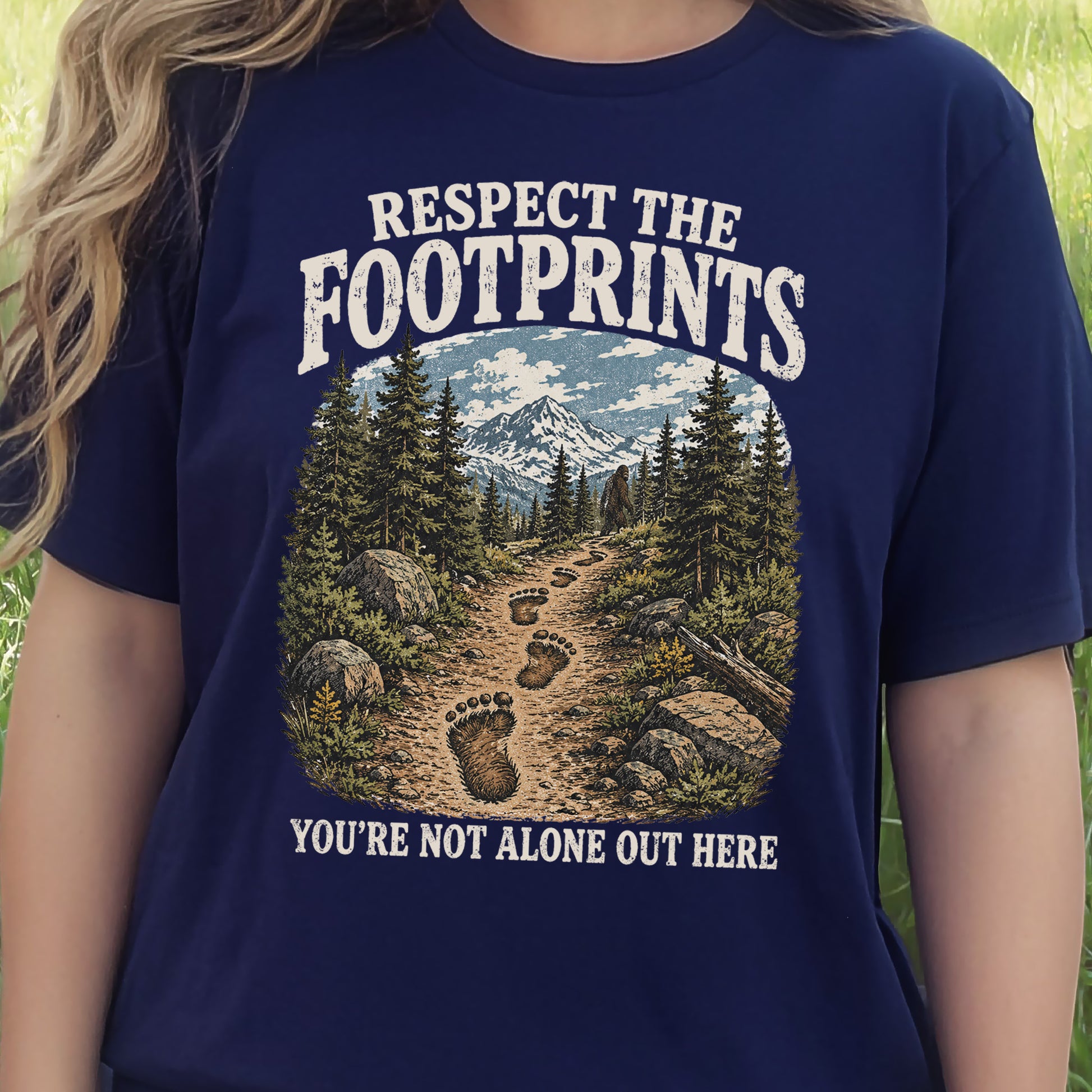 Respect the Footprints Bigfoot Sasquatch Hiking Humor T-Shirt