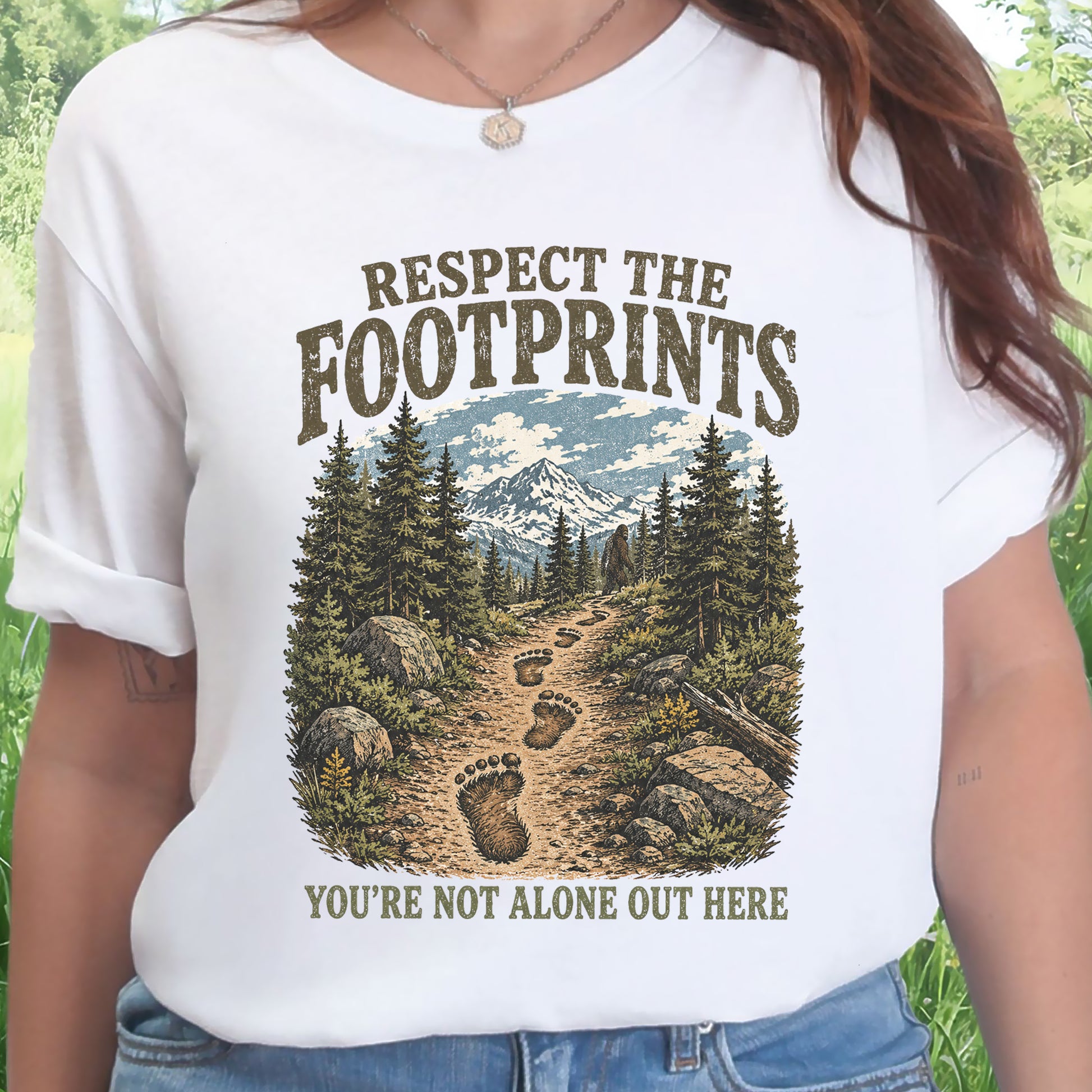 Respect the Footprints Bigfoot Sasquatch Hiking Humor T-Shirt
