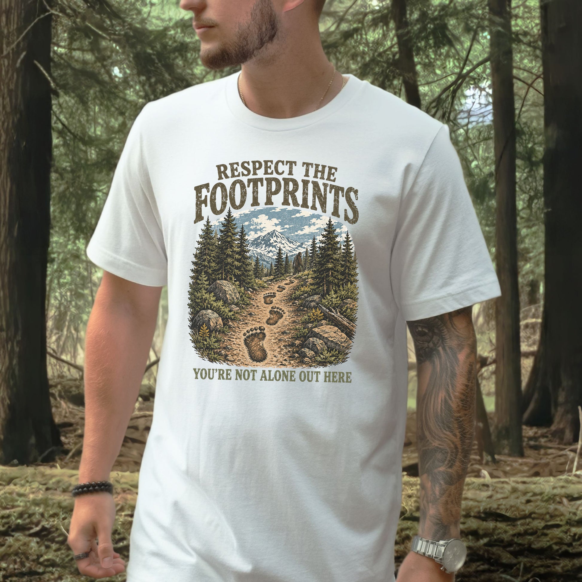 Respect the Footprints Bigfoot Sasquatch Hiking Humor T-Shirt
