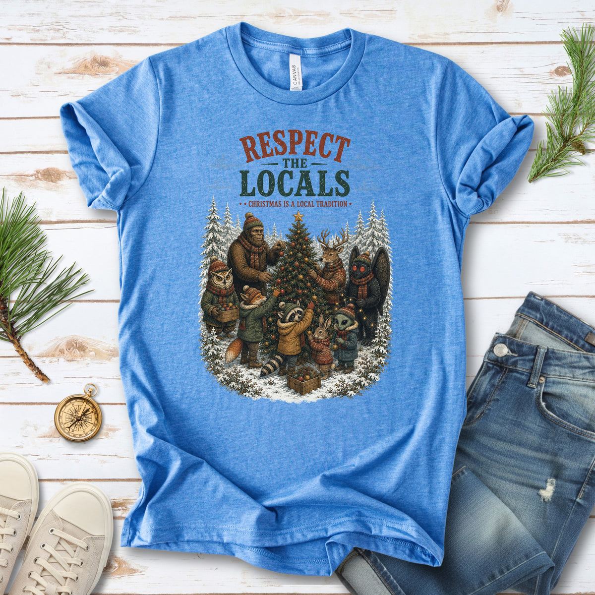 Respect the Locals Christmas Bigfoot Mothman Winter Wildlife T-Shirt